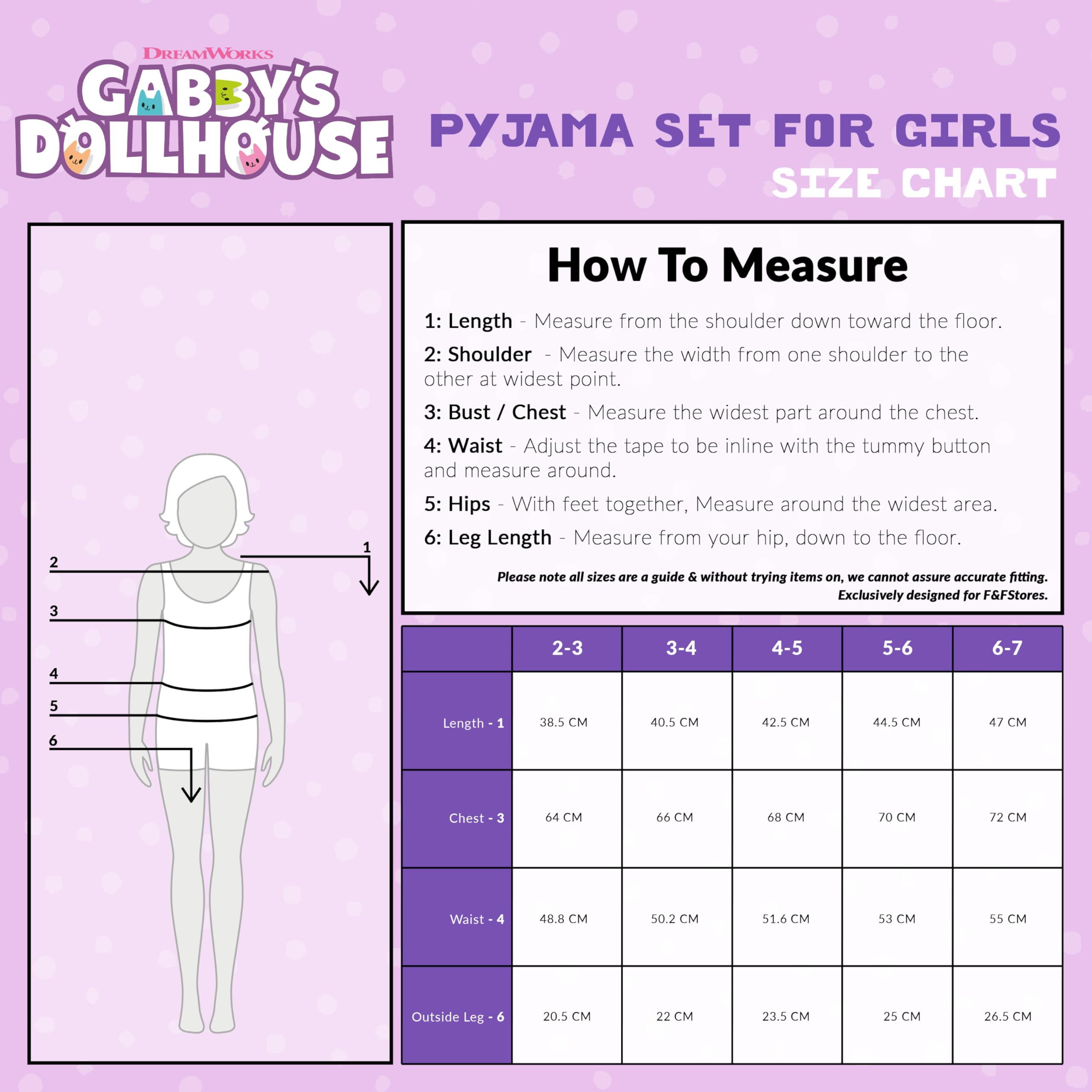 Gabby's Dollhouse Corto Transpirable Conjunto Pijama Niña - Regalo para Niña (Morado/Multi, 5-6 Años)