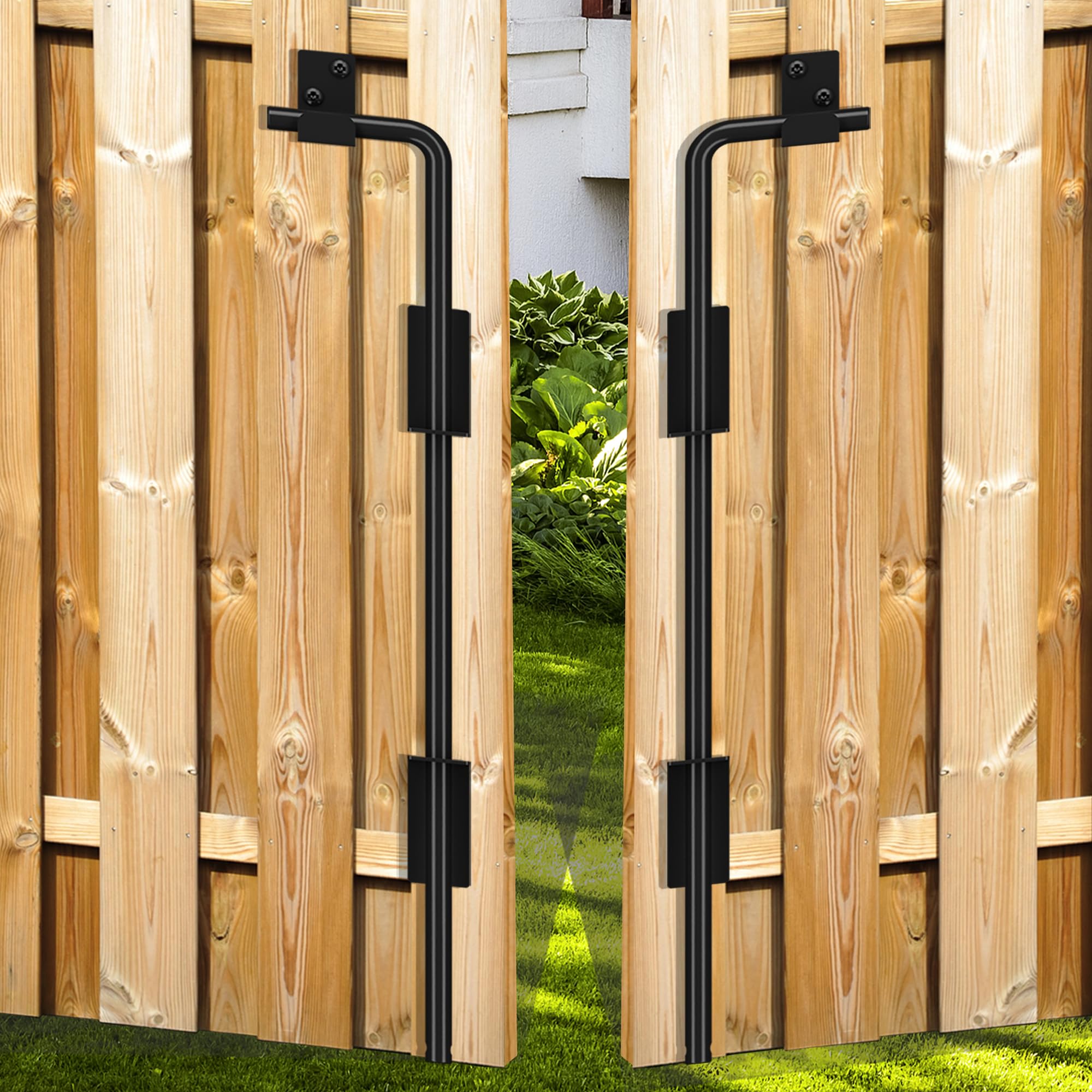 18" Heavy Duty Cane Bolt Gate Drop Rod - Vinyl Fence Gate Drop Rod, Gate Stopper &amp; Gate Anchor for Wood/PVC/Metal Fences, Double/Wrought Iron Doors, Black Finish, 2 Pack