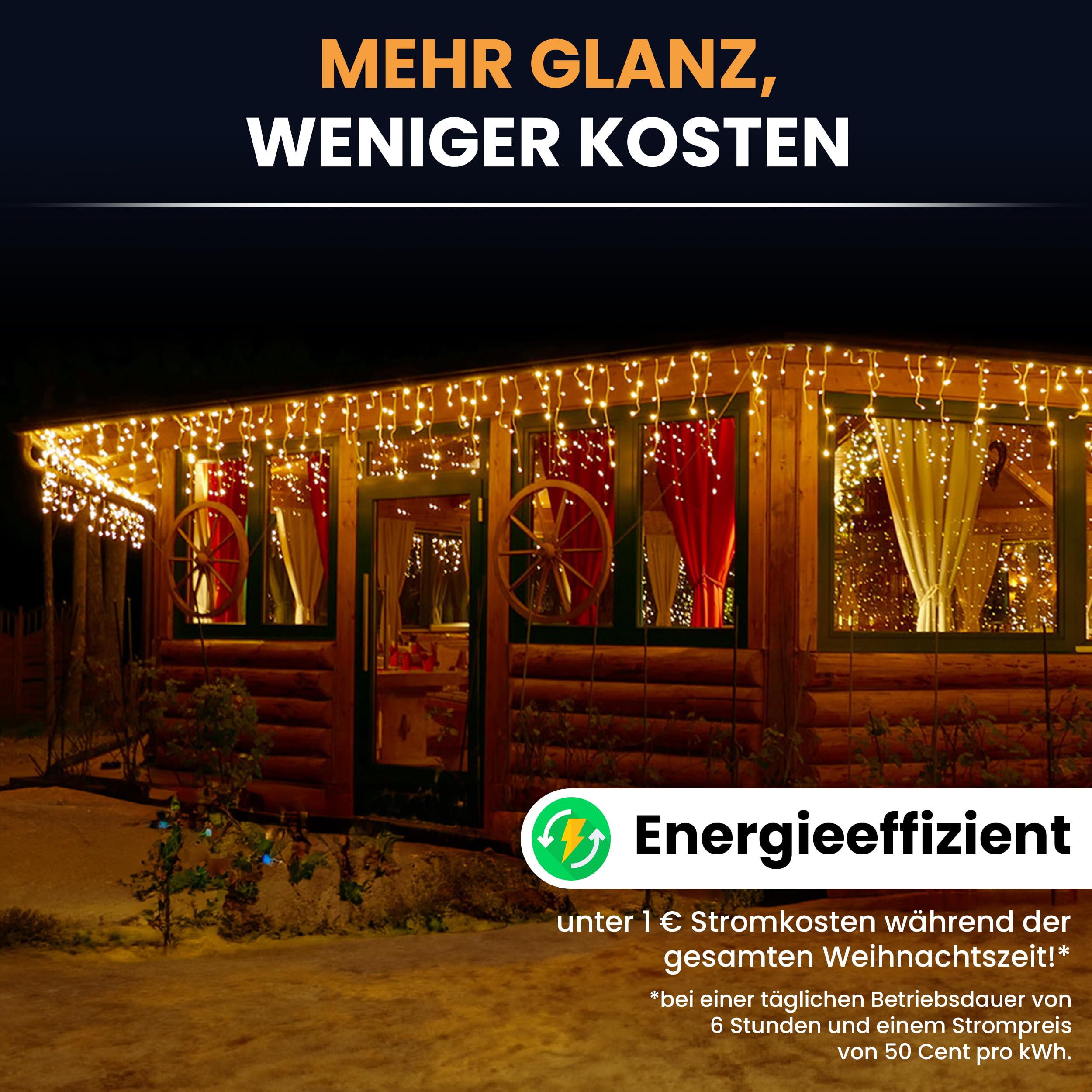 Gartenpirat Eisregen Lichterkette 24 m 960 LED warmweiß LED-Lichterkette außen innen Timer Flash-Effekt