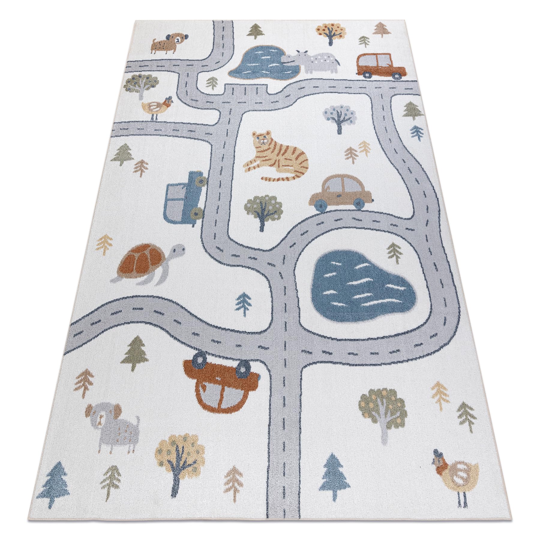 Tapis enfant Bono pour chambre ado crème et gris lavable et robuste