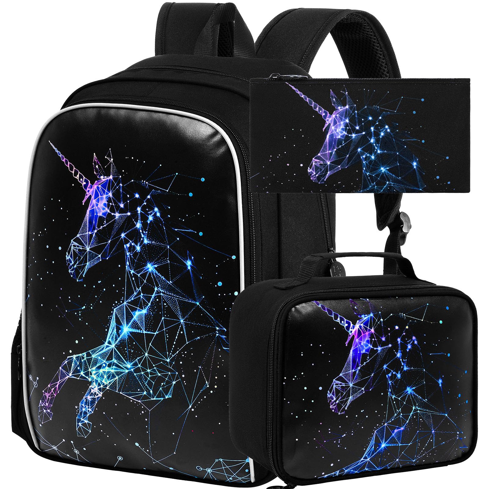 KLFVB 3PCS Unicorn Mermaid Backpack for Girls, 16" Sequin Kids Bookbag and Lunch Box, Preschool Backpacks for Elementary