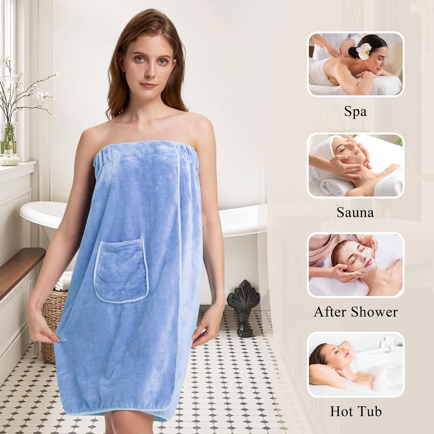 Towel Wrap for Women, Three Adjust Clasps Closure Bath Wraps After Shower Spa Sauna Bathrobe(Available in Plus Size) - Image 2