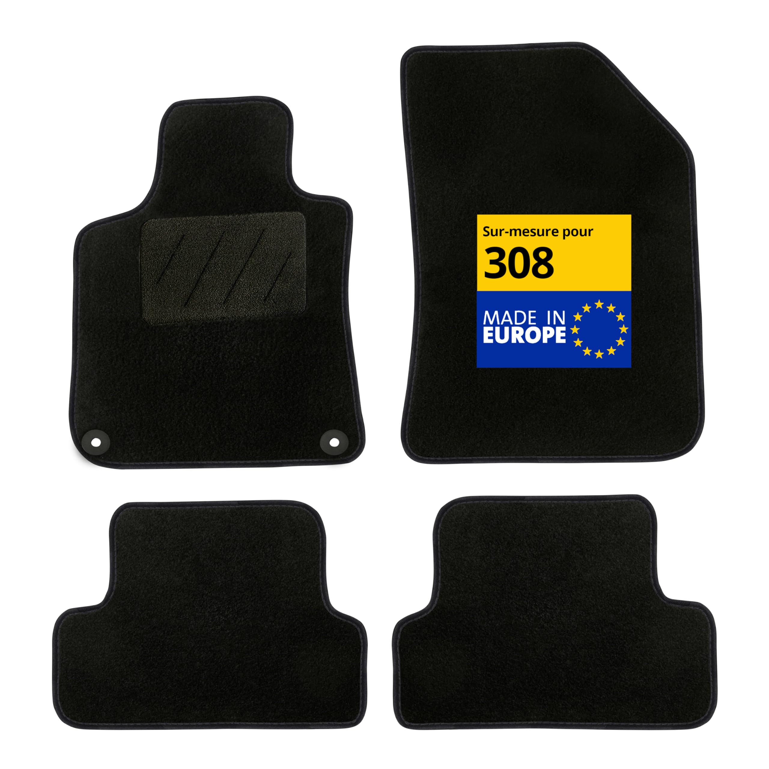 DBS - Car Floor Mats - Tailored for 308/308SW - With Fixing Clips - Non-Slip Car Floor Mats - Galaxy Carpet - Set of 4