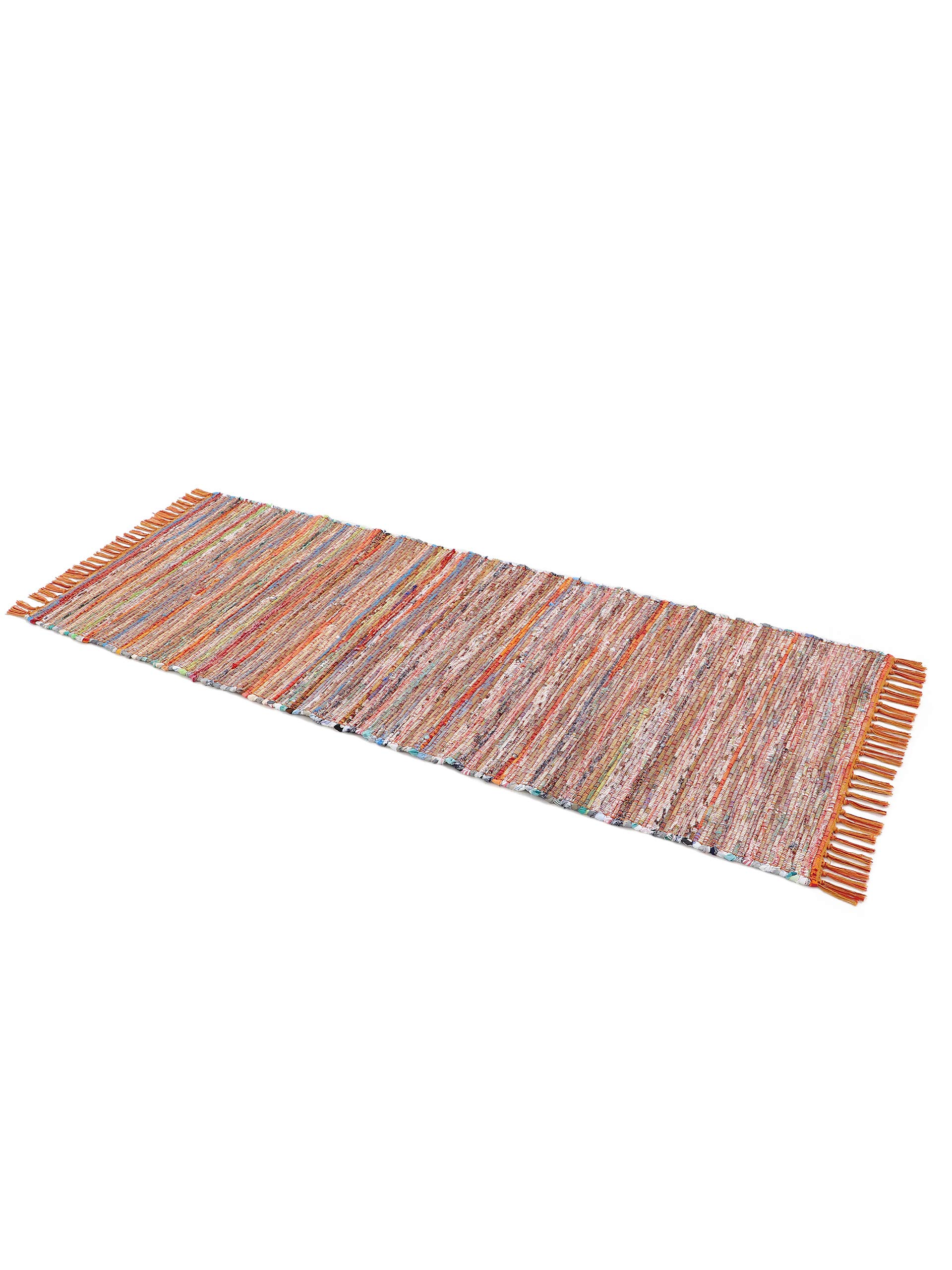 carpetfine Flachgewebeteppich Kelim Chindi Läufer Orange 75x240 cm | Moderner Teppich für Wohn- und Schlafzimmer