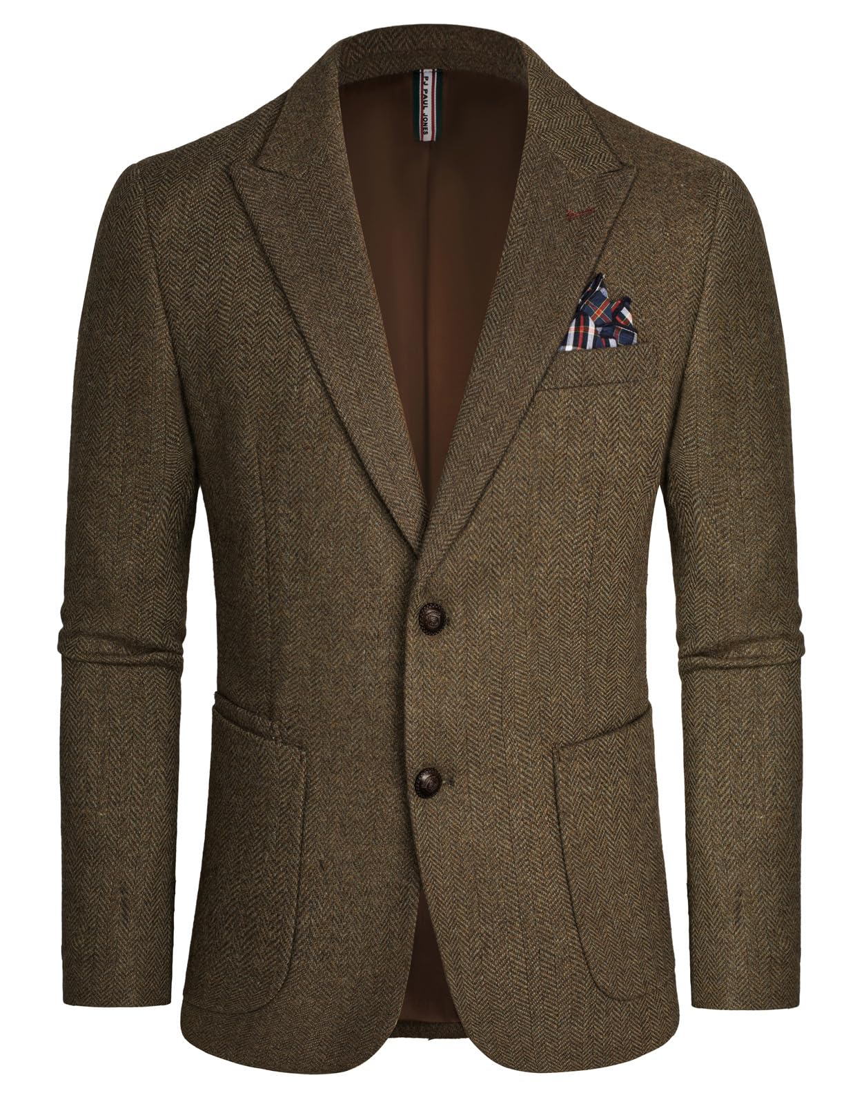 pj paul jones Mens Blazer Vintage Herringbone Tweed Blazer Two Button Wool Blend Sport Coat with Pocket Square-picture-14