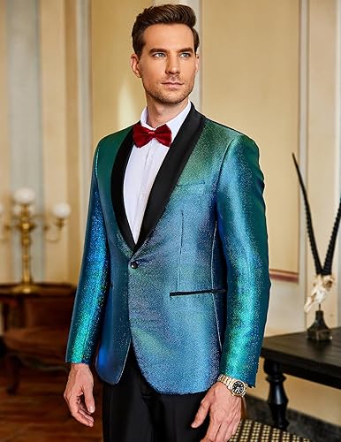 Miniatura 3 de COOFANDY - Chaqueta de esmoquin para hombre de ajuste delgado con solapa de bufanda, chaqueta de blazer de un botón, ideal para fiesta, graduación,