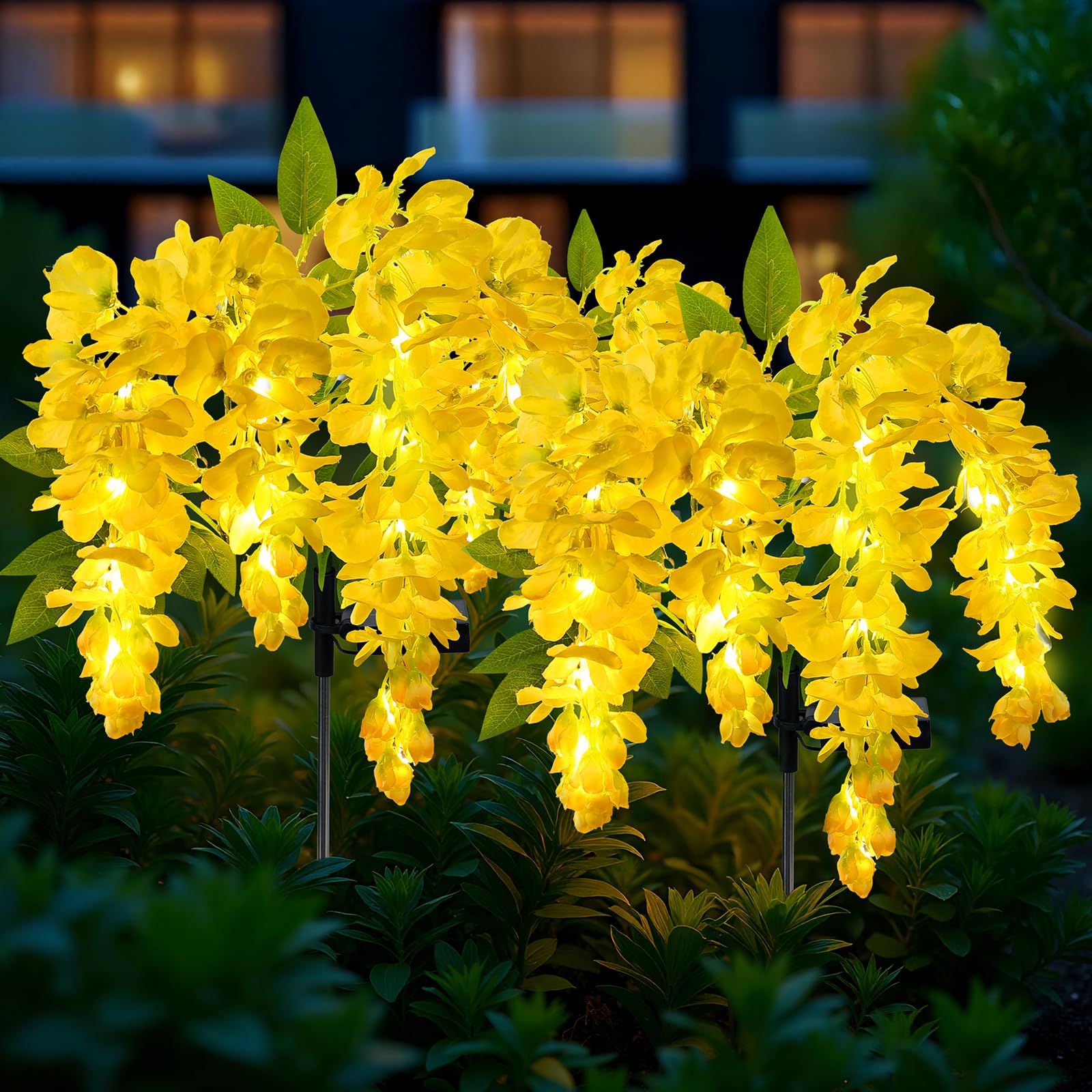 Joyoldelf Solar Flower Lights Outdoor Garden, Wisteria Garden Ornaments Outdoor, 2 Packs Flower Solar Lights with 104 LEDs, Waterproof, for Yard Lawn Patio Porch Pathway Cemetery Decorations (Yellow)