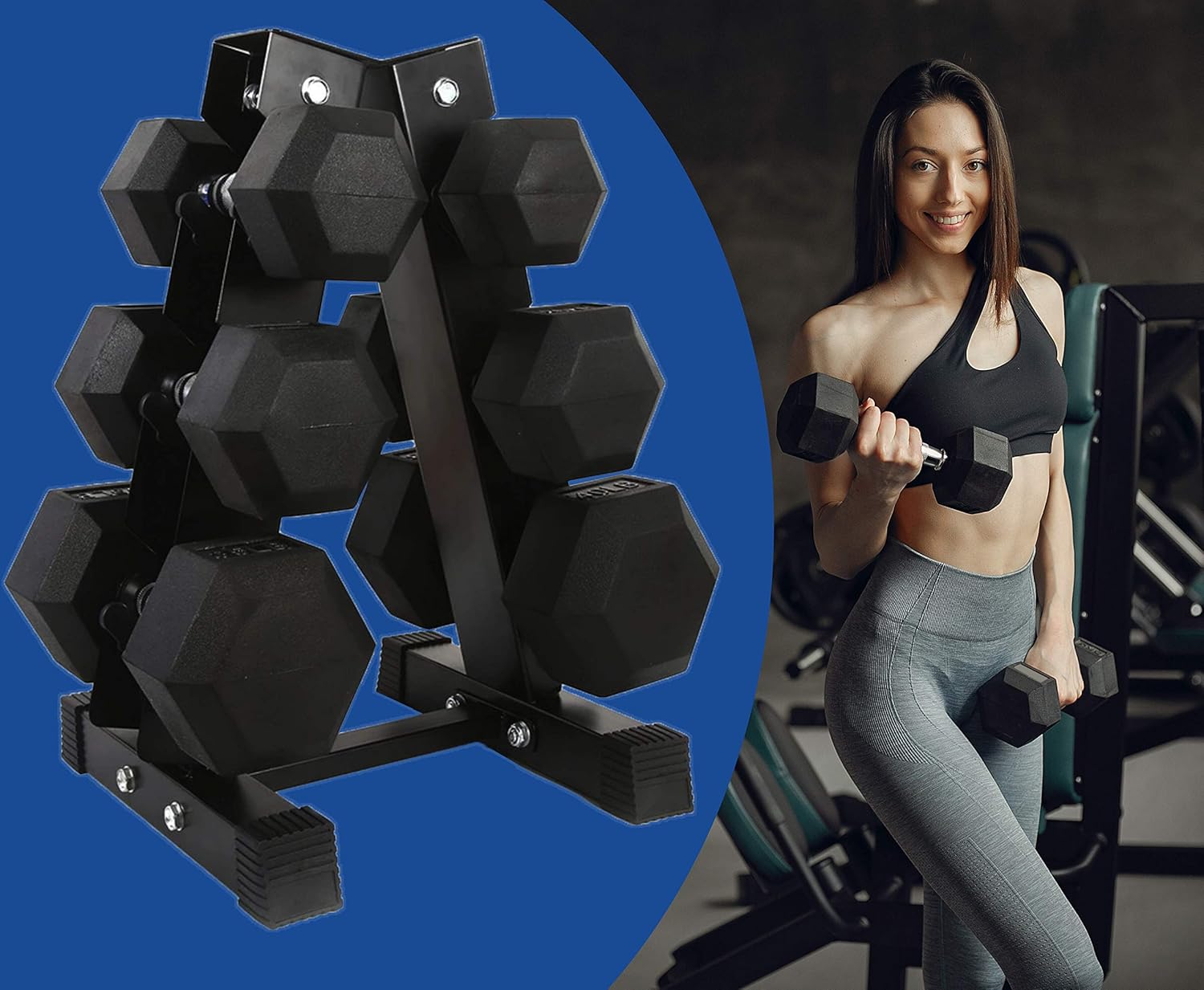 Hex Dumbbells Exercise & Fitness Weights Dumbbell for Women & Men (Choose Weight 5 lb, 10 lb, 15 lb, 20 lb, 25 lb, 30 lb, 40 lb) (3 Tier Dumbbells Rack)