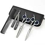 ULG Hair Cutting Scissors Thinning Shears Kit Professional Hairdressing Texturizing Salon Razor Edge Scissor Barber Kit1 Pro 6.5 inch Silver