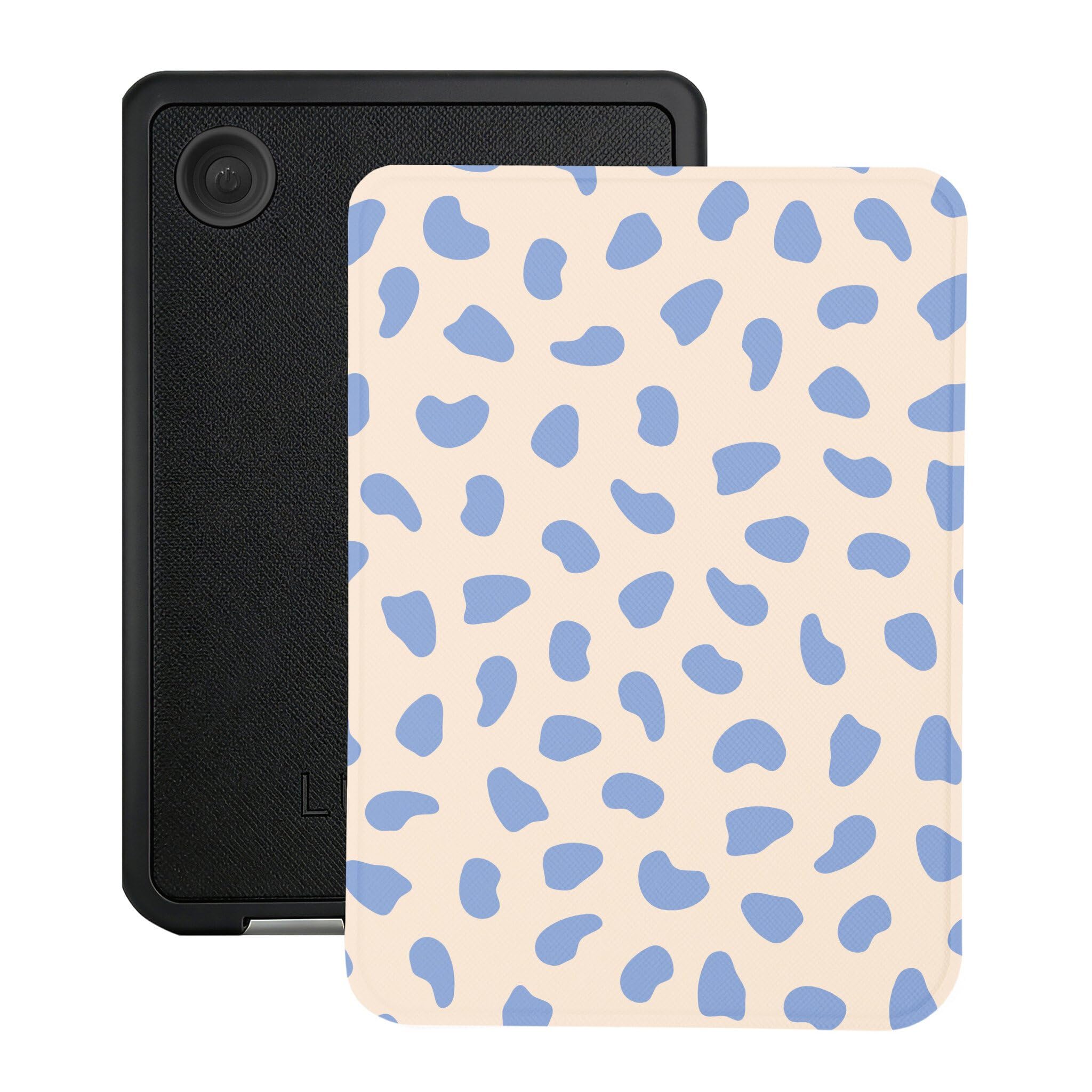 Lunso Compatible avec Kobo Clara BW/Clara Colour Case (6 pouces) - Housse Vegan Saffiano Cuir Sleep Cover - Azure Pebble