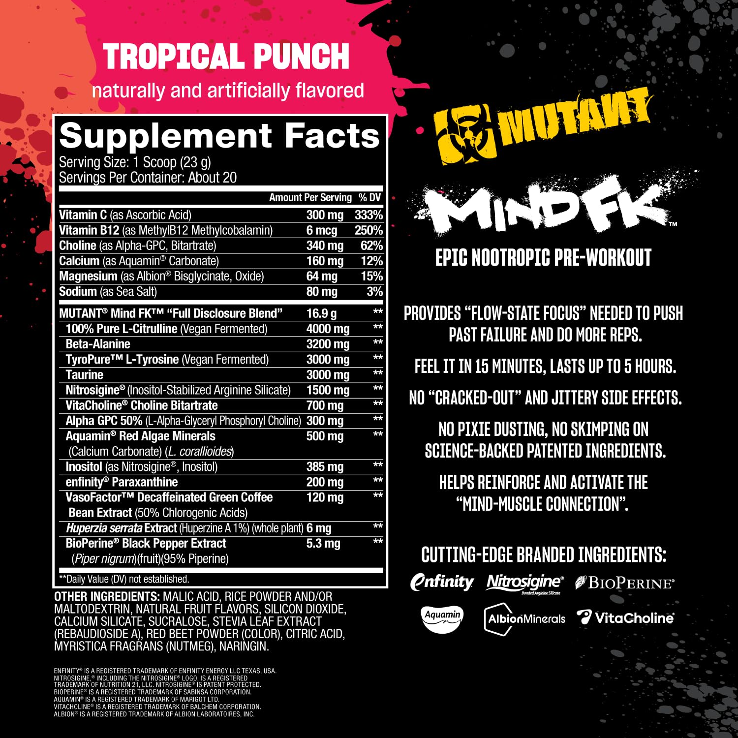 MUTANT MindFK, Epic Nootropic Pre-Workout, Tropical Punch, 16.2 oz — Amazon image 5