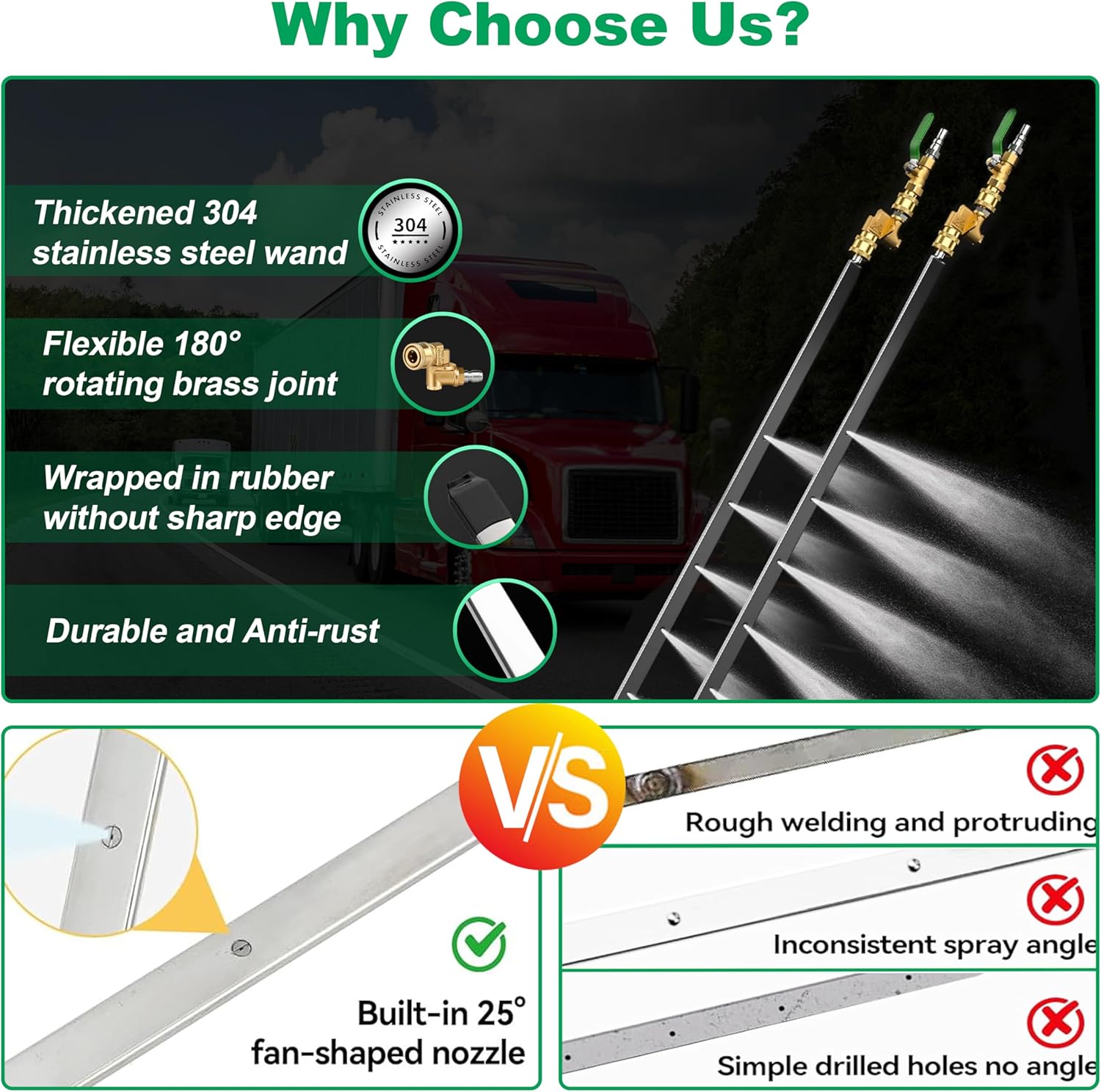 Radiator Cleaning Wand 47" & 24", Pressure Washer Wand Radiator Cleaner w/25°Fan Nozzle, 4500 PSI Water/Air Dual Radiator Cleaning Tool with Brush, Quick Coupler, Home Car Truck RVs Power Washer Wand