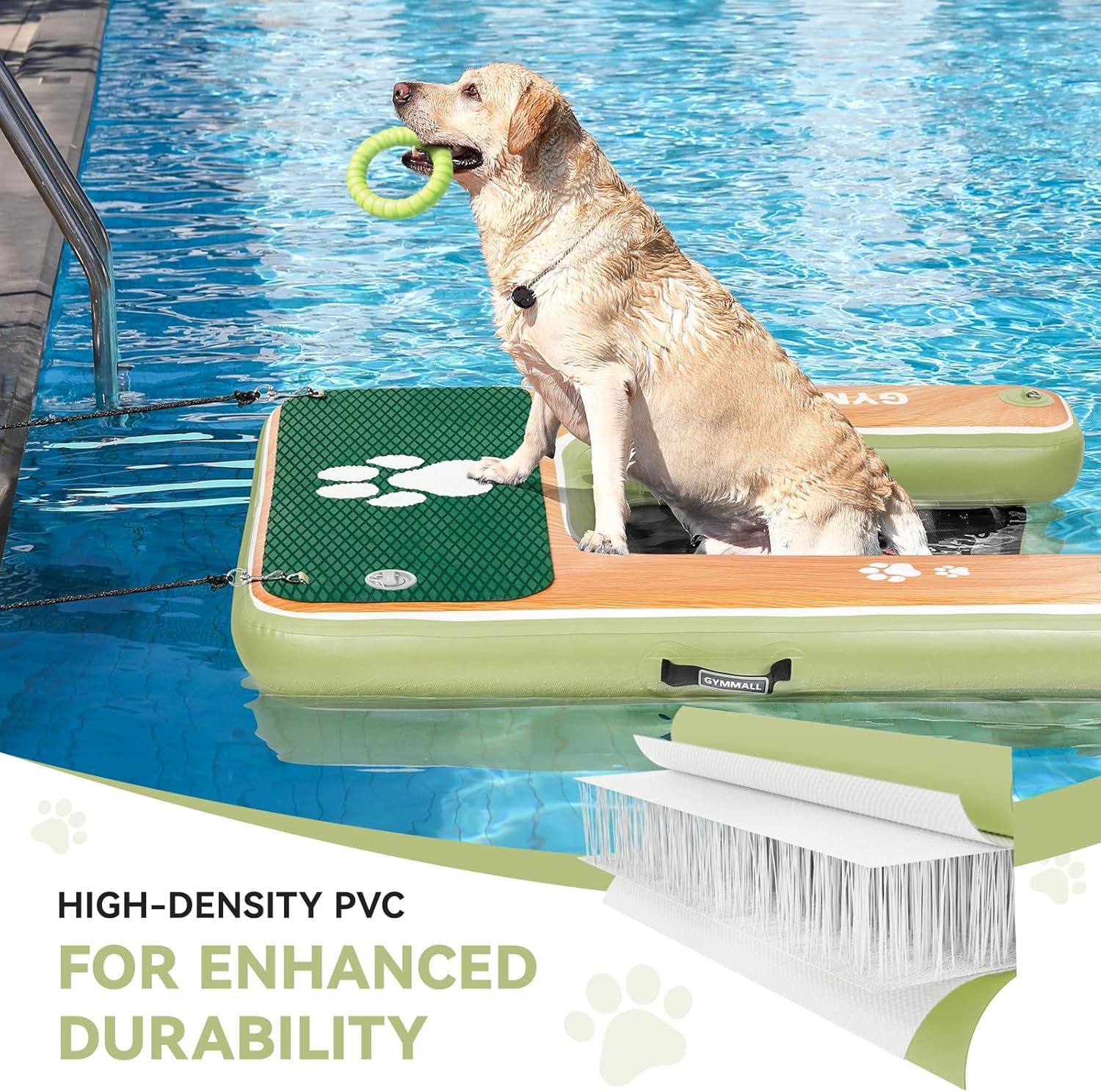 Dog Water Ramp 47 * 40inch Inflatable Pet Platform OliveGreen, Dog Dock Ramp for Boat Pool Lake Sea, Non-Slip Pool Water Ramp for Dogs up to 220lbs, EVA Float Ramp Dog Water Ladder