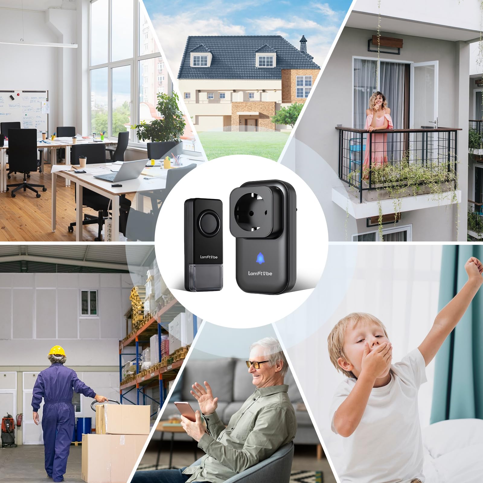 Sonnette Sans Fil Prise Secteur 400 Mètres, Sonnette de Porte Sans Fil Exterieur Etanche IP55, 58 Mélodies 5 Niveaux Volumes, Sonnette pour Maison, Bureau, Hôtel, Noir (1-set)