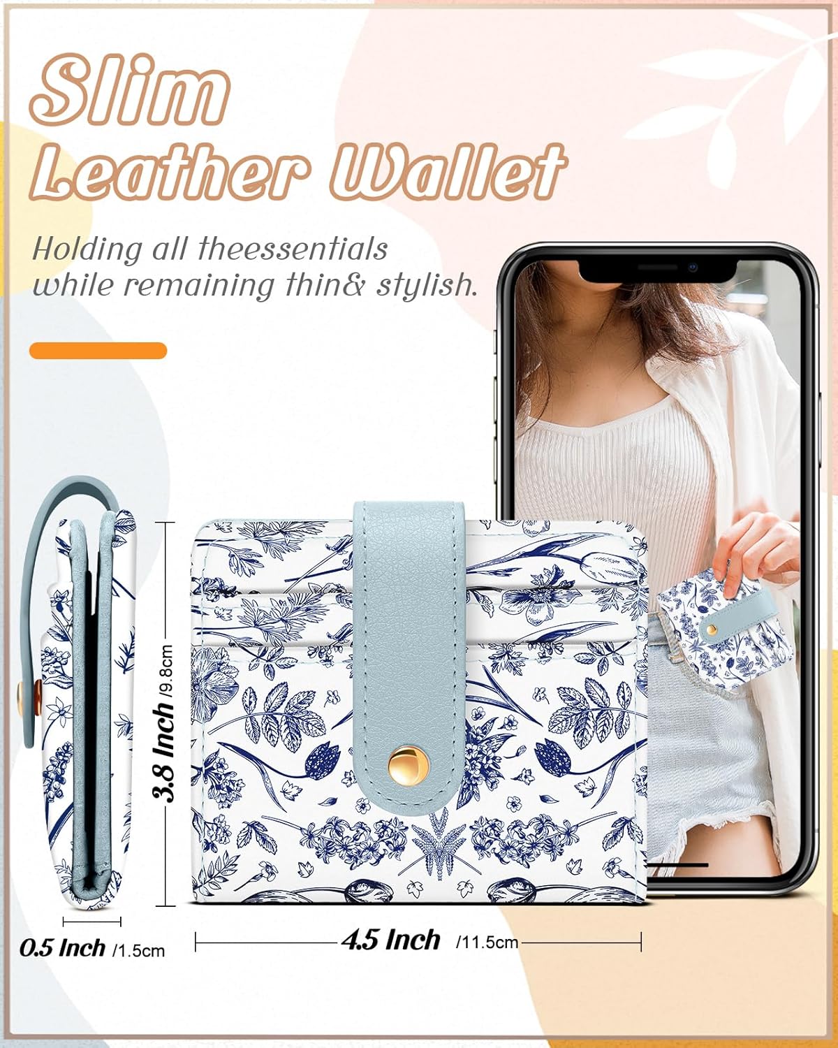 Bistup Wallet for Women Cute Bifold Small Card Wallet Rfid with Keychain for Ladies Teen Girls Female Medium Girly Aesthetic Thin Slim Flower Floral Unique Pretty Leather Credit Card Holder Purse - Image 2