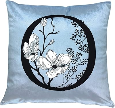 Pillow, 100% Soft Velveteen Polyester, Machine Washable, 16x16, Mongrammed, Alphabet City, Baby Blue, O