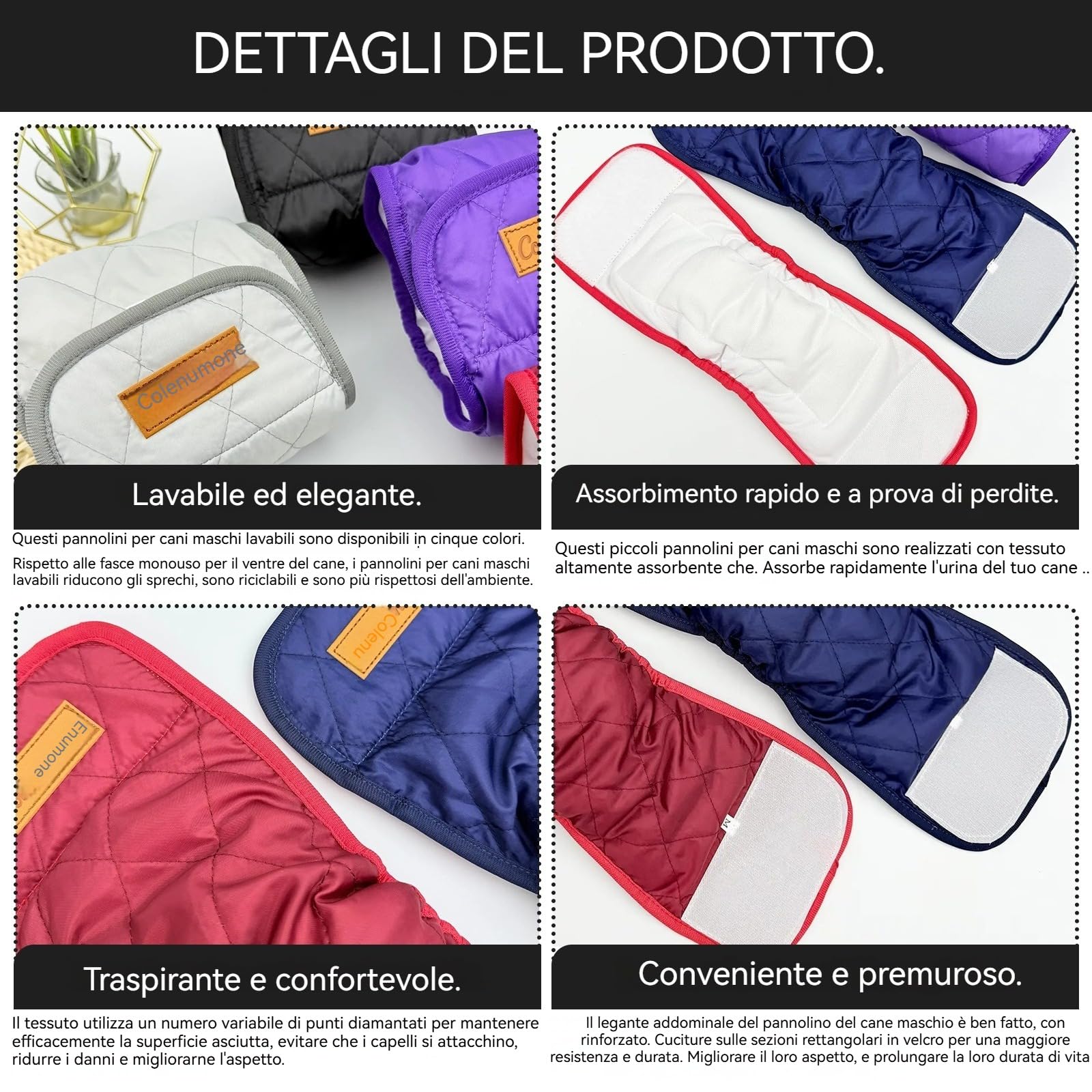 5 confezioni di pannolini lavabili e riutilizzabili per cani, fasce per pancia per cani maschi, fasce ultra-assorbenti trapuntate a prova di perdite per addestramento e incontinenza, 5