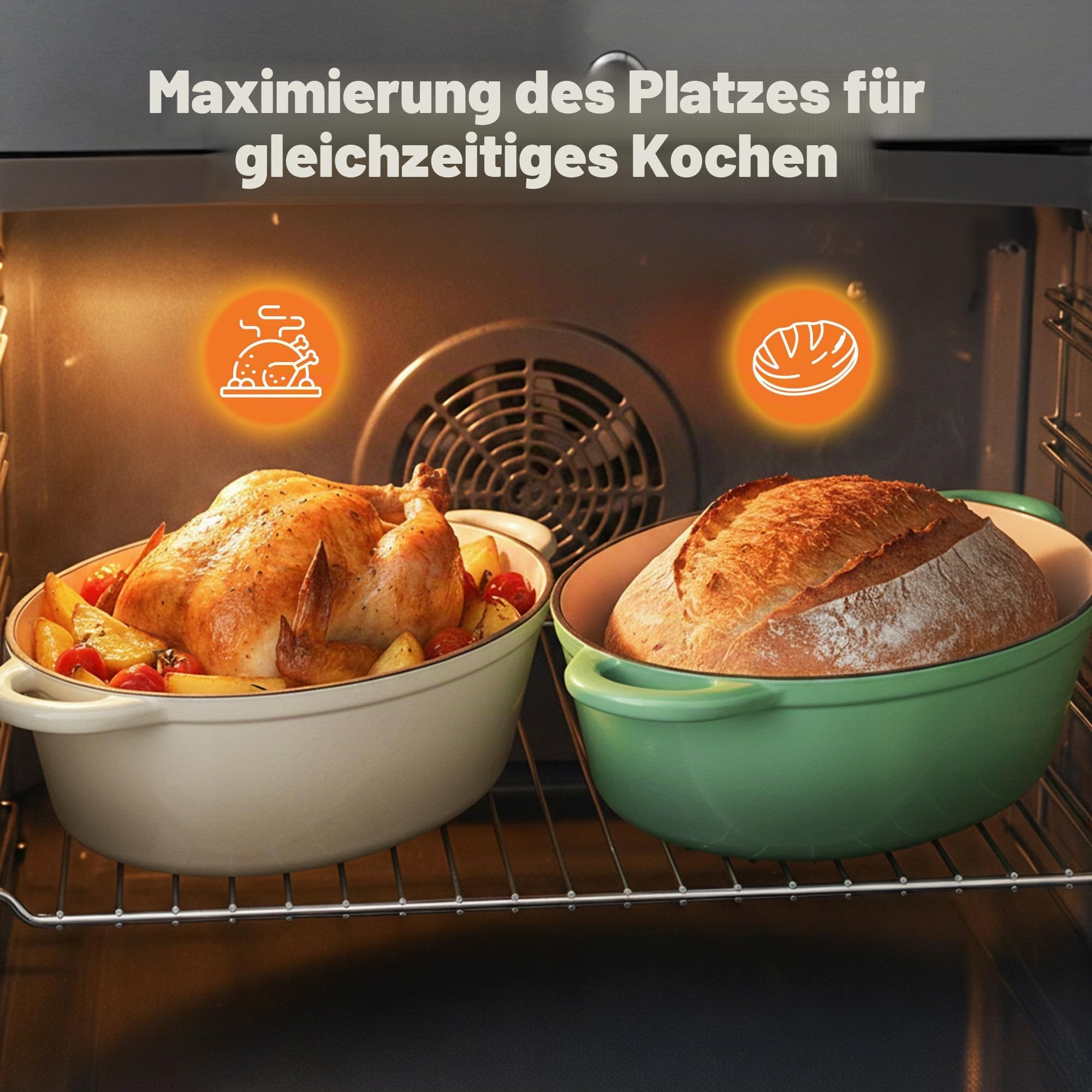 Ovaler Dutch Oven zum Brotbacken, 4,5 Quart Antihaft-Emaillierter Gusseisen-Dutch Oven Topf mit Deckel, ofenfest, ovale Kasserolle mit Deckel bis 260 °C zum Backen, Schmoren, Eintöpfe, Braten (Beige)