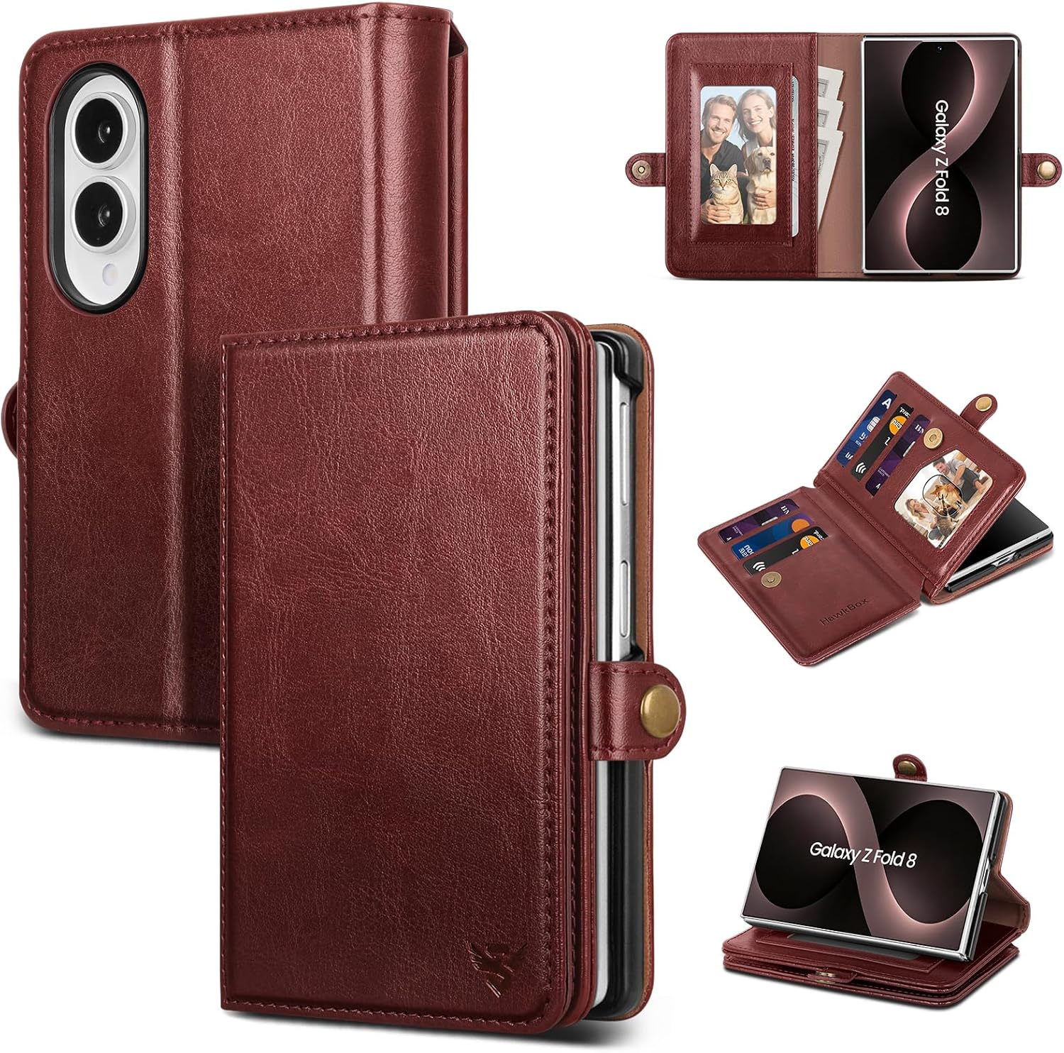 for Samsung Galaxy Z Fold 8 Case Wallet with Card Holder,Brown