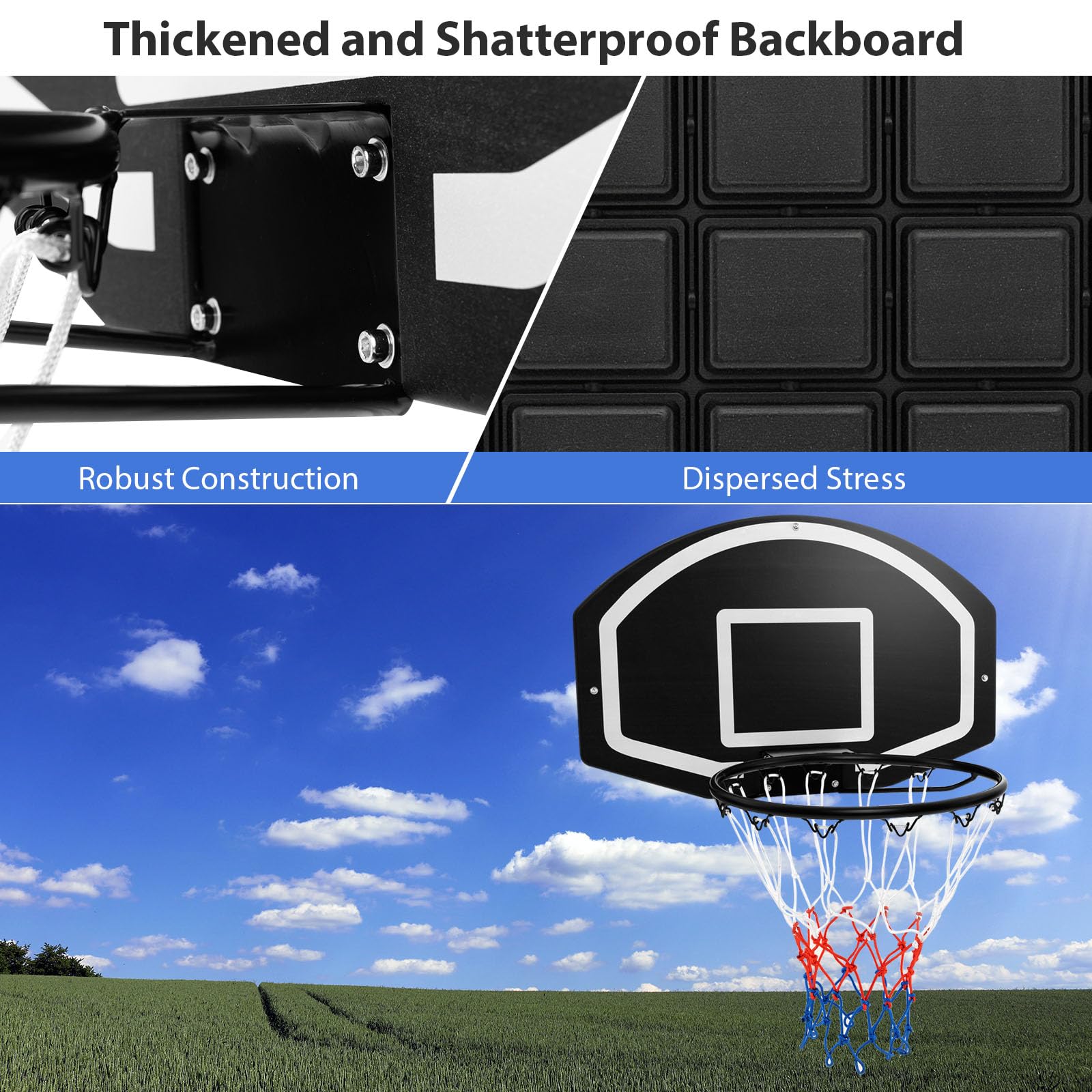 LIFEZEAL Canasta de Baloncesto con Tablero y Red de Baloncesto, Tablero de Baloncesto montado en la Pared, Tablero de Baloncesto de Interior o Exterior para niños y Adultos