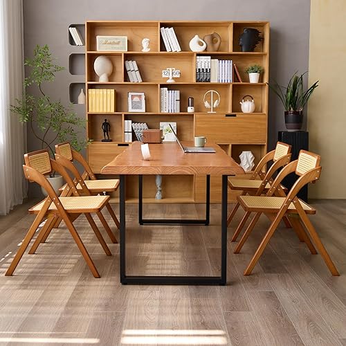 Miniatura 9 de Elegante escritorio de oficina de madera maciza con base de metal resistente, escritorio ejecutivo duradero para computadora o mesa de comedor en