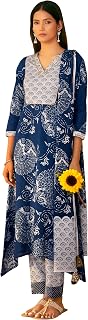 Arangya Pure Cotton Printed Kurta Set with Pant & Dupatta l Stylish Tassel Dupatta l V Neck Festive Price In India
