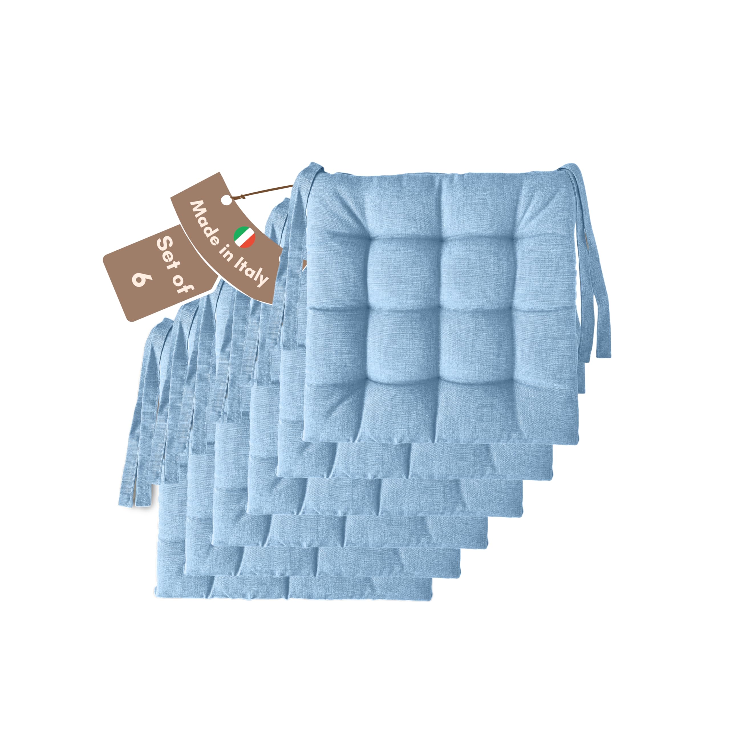 Il Tuo Artigiano Design Set of 4 or 6 Cushions for Kitchen Chairs, Made in Italy, Kitchen Chair Cushions, Set of 6, 40 x 40 cm, Thickness 6 cm, Sponge and Soft Acrylic Padding (6, Skye Blue)