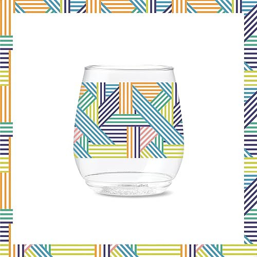 Miniatura 4 de TOSSWARE POP Vino Designer Series de 14 onzas, líneas 3, juego de 6, vasos impresos de plástico transparente, reciclables, irrompibles y cristalino