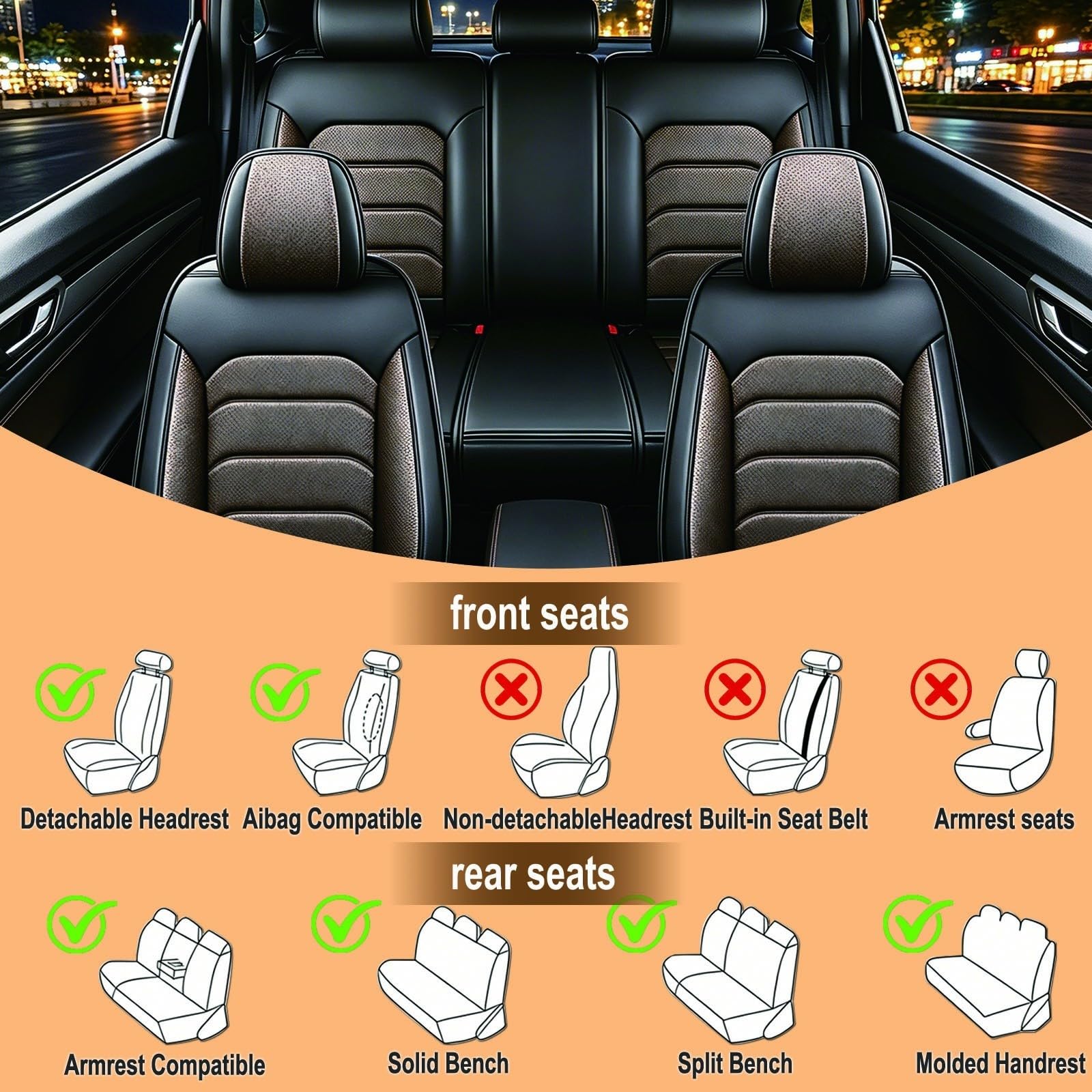 Funda Asiento Coche para Jeep Avenger 2024,Protector De Asiento Delantero para Delantero Y Trasero,Apto para Todas Las Estaciones,Impermeable Y Transpirable