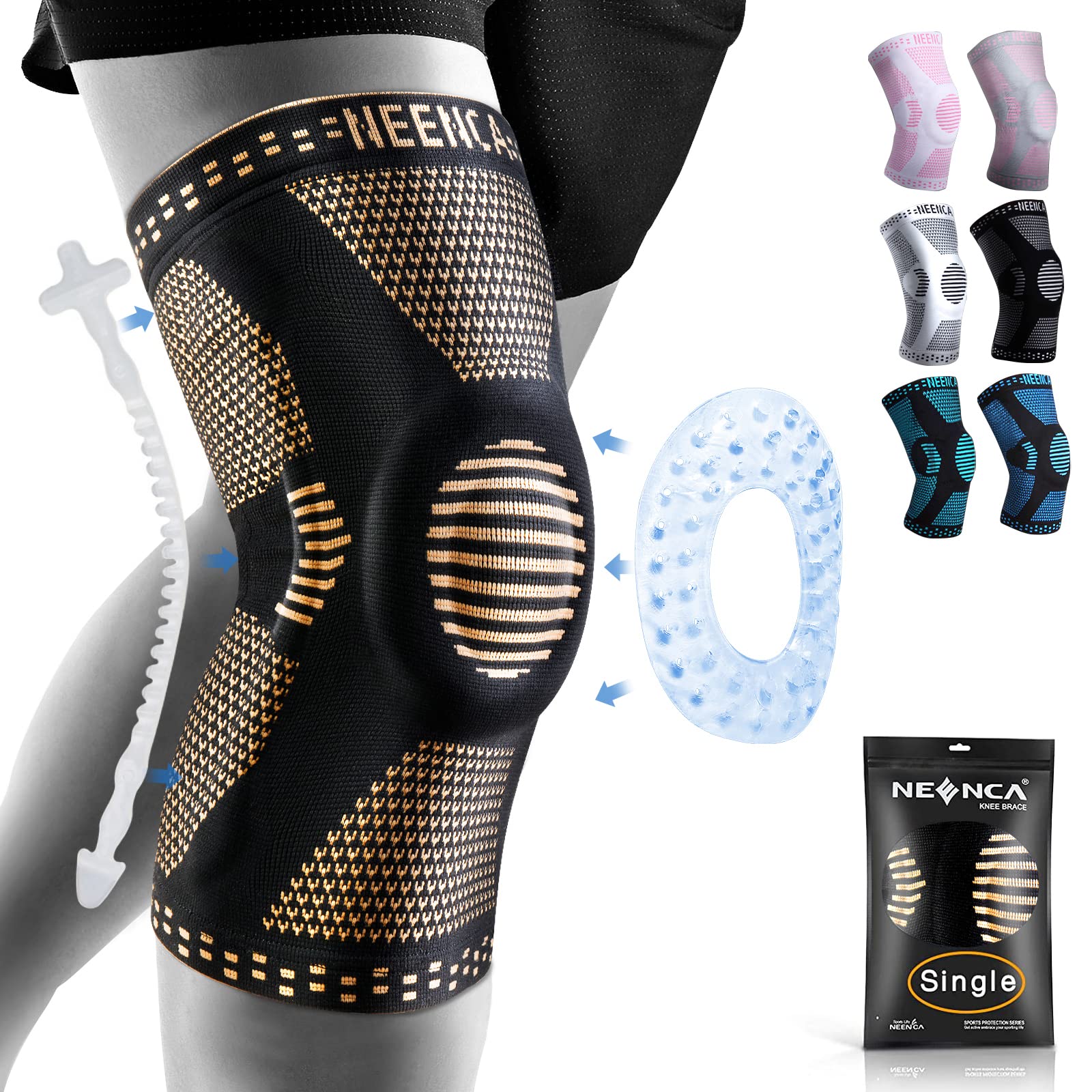 NEENCA Copper Knee Brace for Knee Pain, Knee Support with Patella Pad & Side Stabilizers, Compression Knee Sleeve for Sport, Workout, Arthritis, ACL, Joint Pain Relief, Meniscus Tear- FSA/HSA Eligible