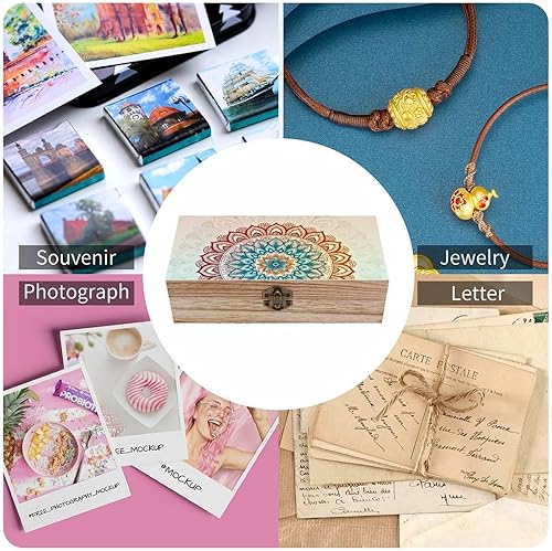 Miniatura 5 de Mandala Floral Wooden Storage Box with Hinged Lock,Decorative Handmade Keepsake Jewelry Chest, Elegant Retro Decor Boxes, Compact Organizer Box for