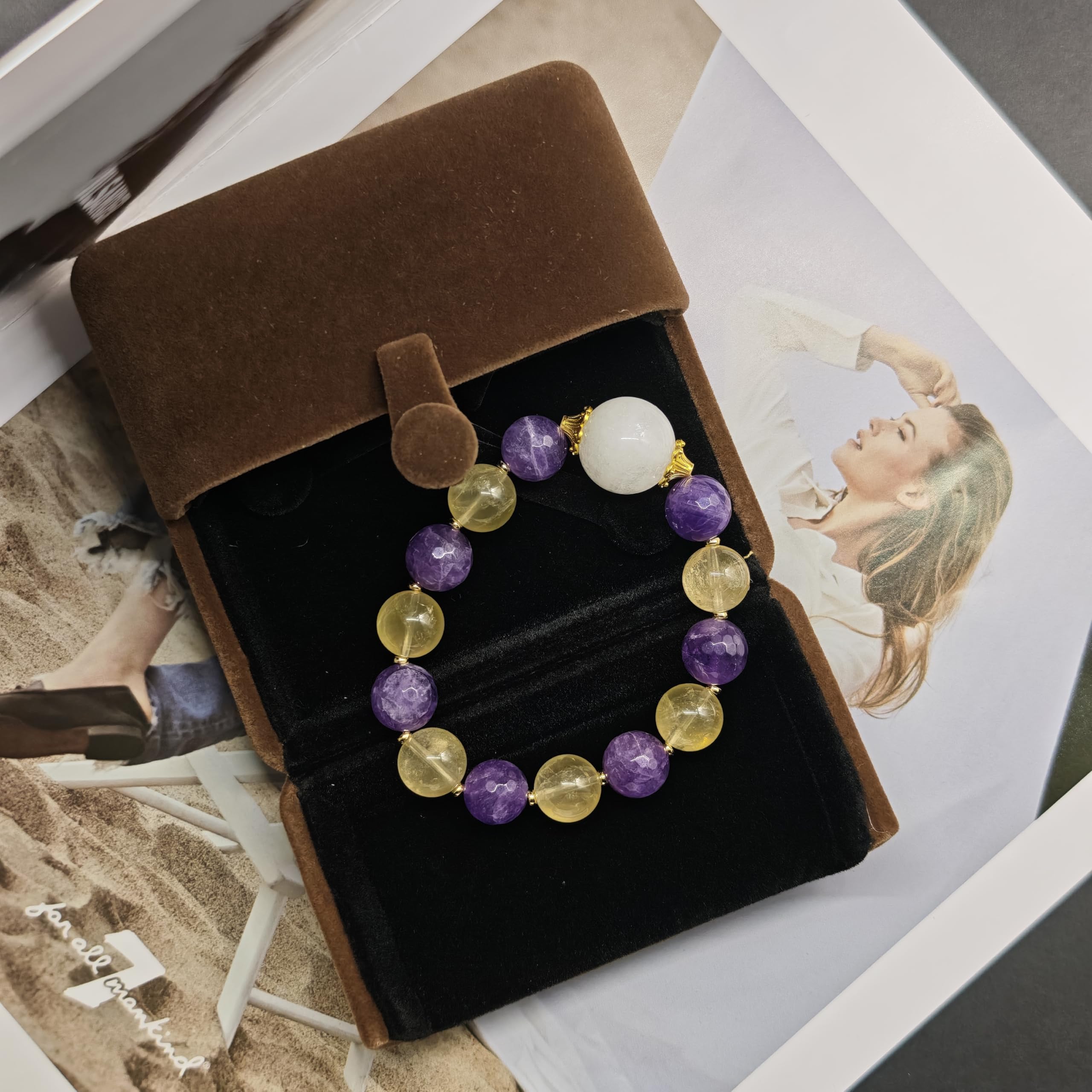 Bracciale Ametista Bracciale in Cristallo Naturale di Ametista Fatto A Mano - Pietra Elastica per Donne, Uomini, Meditazione, Yoga, Compleanno, FESTIVITÀ
