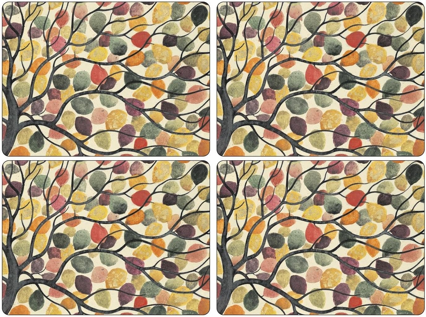 Pimpernel Dancing BranchesSet of 4 Cork Back Durable placemats - Laquer Finish - Easy Clean - Dishwasher, Microwave, Warm Oven Only and Freezer Safe -