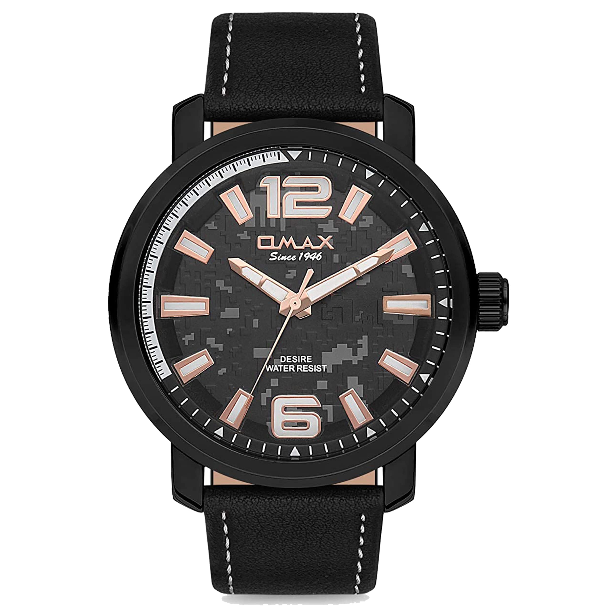 OMAX Analog Black Dial Black Leather Strap Men’s Watch with Rose Gold Index - GX18M22O (B07MNDKVKC) Amazon Price History, Amazon Price Tracker