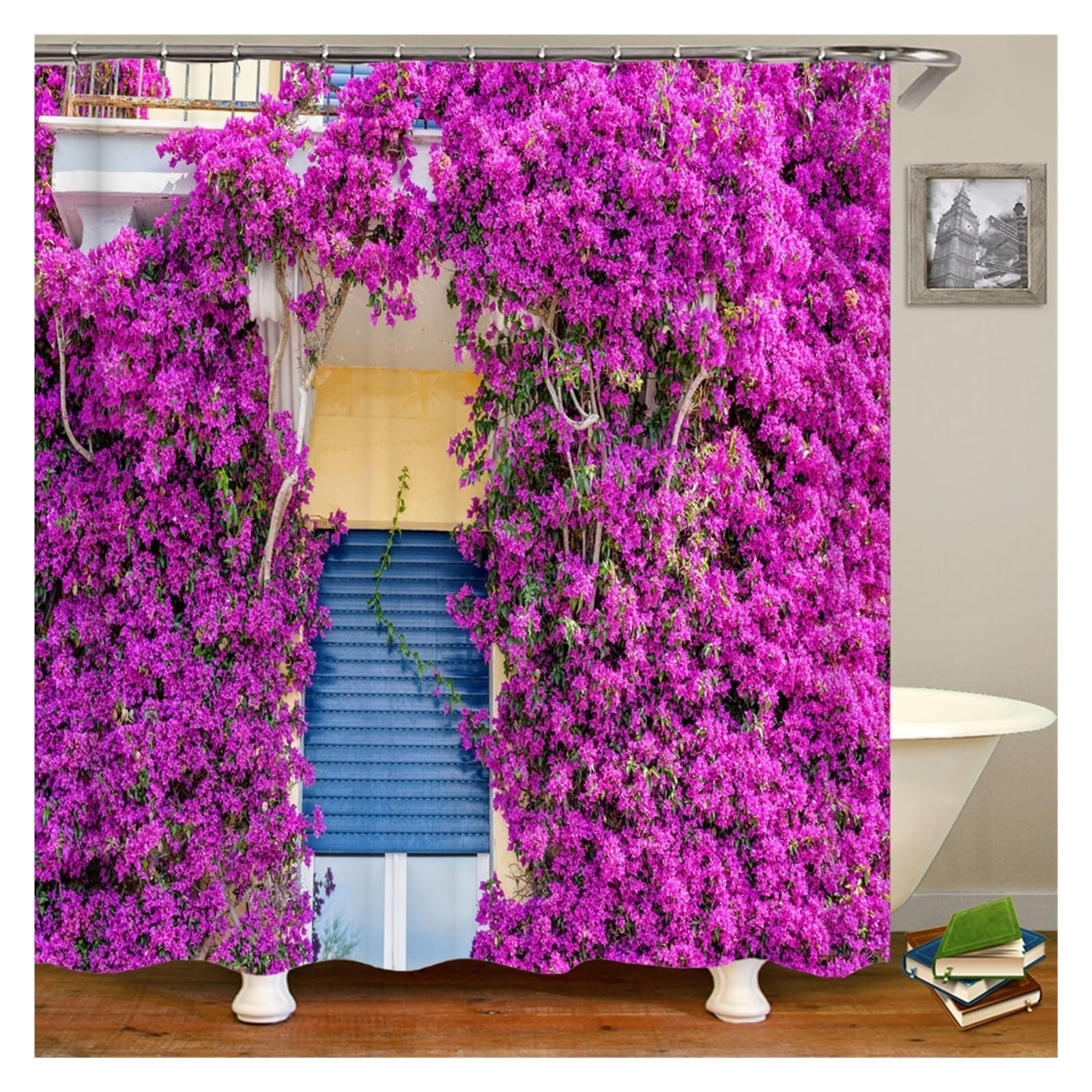 Cortina De Ducha Cortinas de Ducha Impermeables con Paisaje de Flores, Cortinas de baño de Flores de Calle Rural, Tela de poliéster, decoración Lavable, Cortinas de baño(DM6542,W300xH180cm)