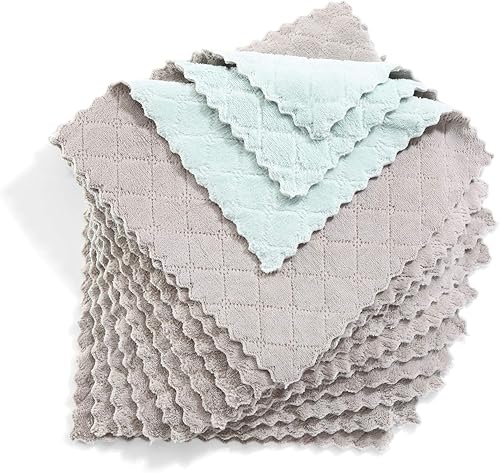 Paño de limpieza de microfibra, toallas de cocina, toalla de microfibra de doble cara, libre de pelusa altamente absorbente, polvo multiusos y