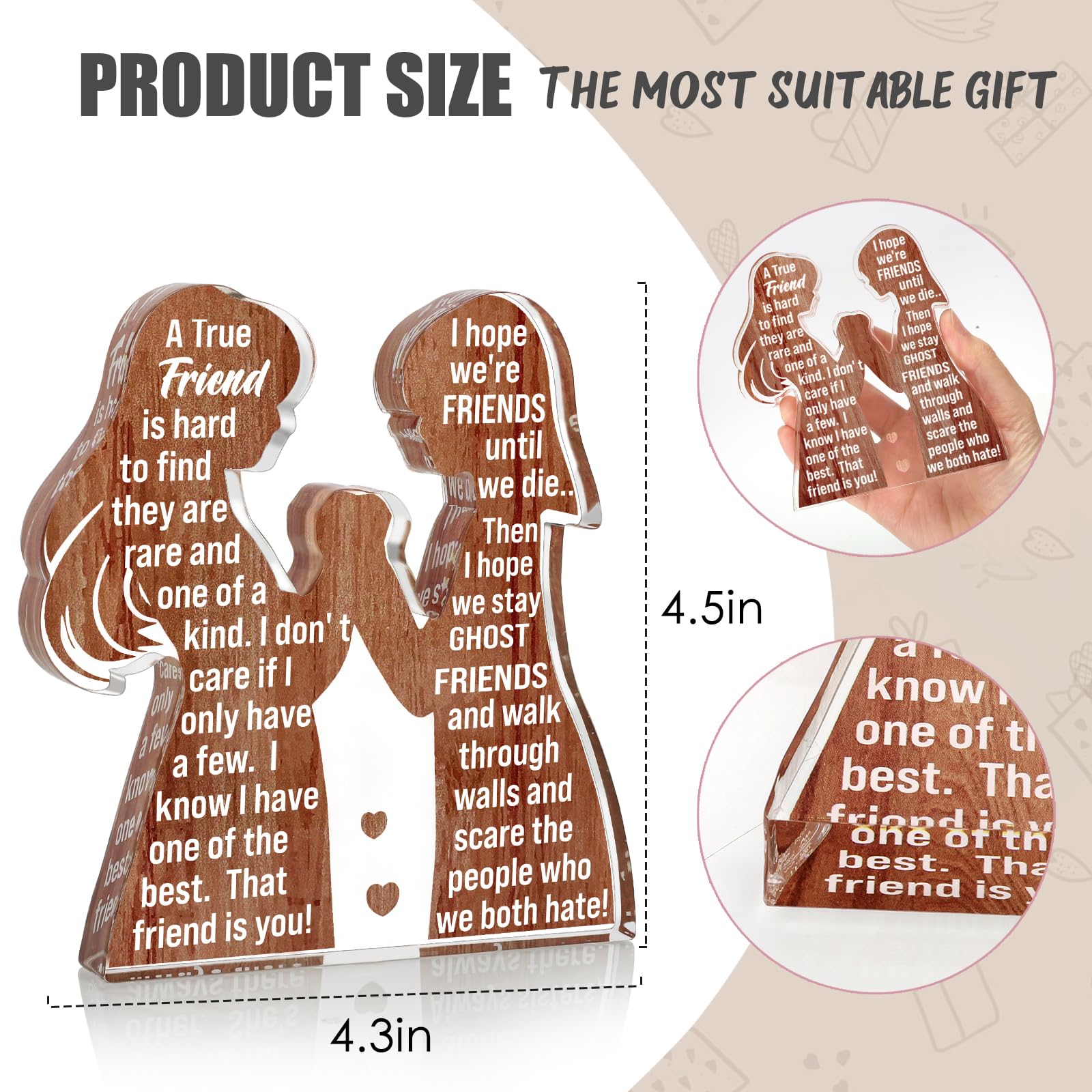 Friend Birthday Gifts for Women Friendship Best Friend Valentines Ideas Soul Sister Female Bestie BFF, Mothers Day Christmas Unique Gifts Friends Forever Inspirational Cheer up Thank You Friend Plaque