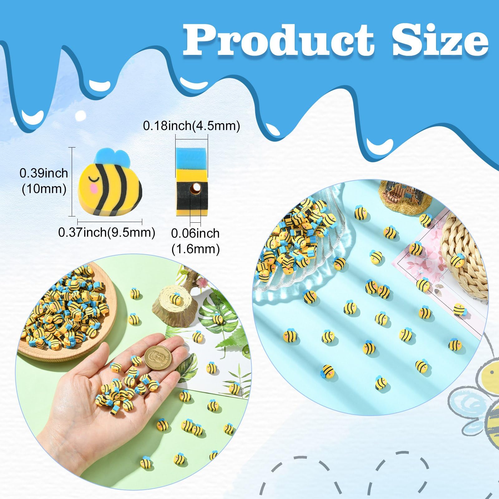 UR URLIFEHALL 450 Pcs Yellow Bumble Bee Polymer Clay Beads Handmade Honey Bee Insect Beads for Jewellery Making DIY Bracelet Necklace Hair Clip - Image 2