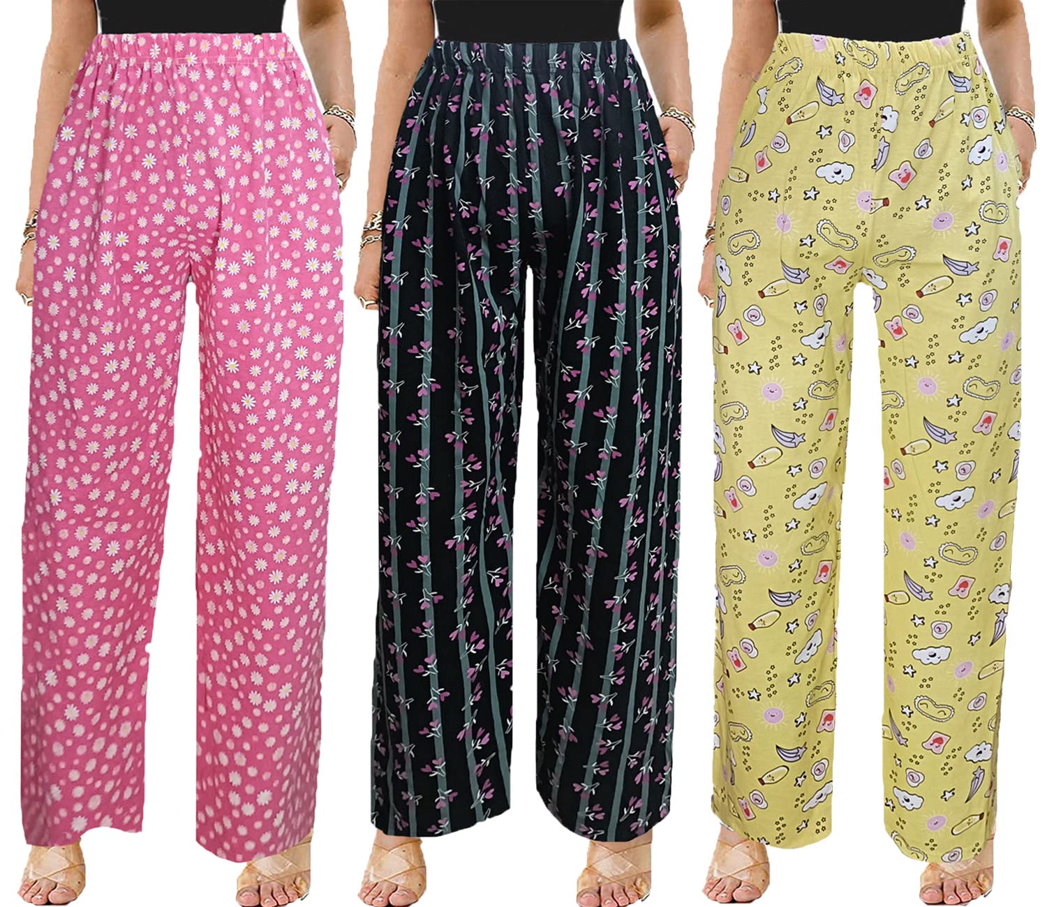 brand flex Women's Cotton Printed Pyjamas/Lower, Lounge Wear, Soft Cotton Night Wear Pajama Pant(Prints May Vary) - Combo Pack of 3(XL,XXL)-picture-30
