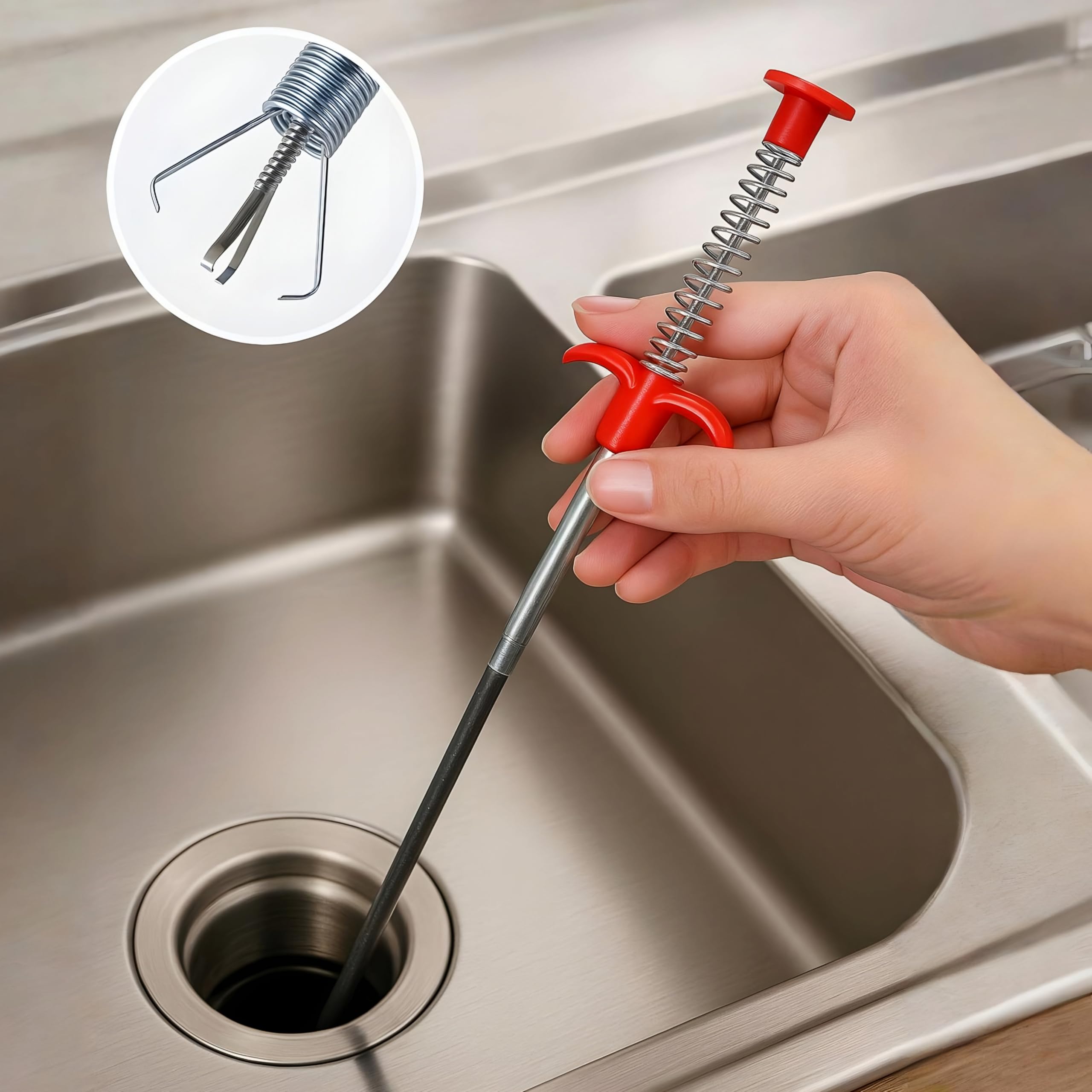 Vemlons Drain Cleaner Wire Stick Stainless Steel Hair Catching Claw Drain Sewer Cleaning Spring Sink Pipe Plunger Unblocked Kitchen Bath Basin Hairs Remover Tool (160 cm,1 Pc) 3