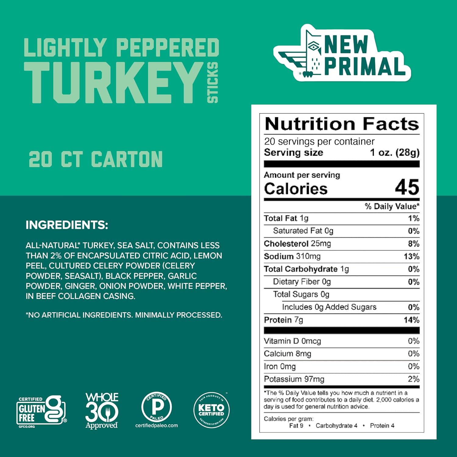New Primal Lightly Peppered Turkey Stis, Keto & Gluten Healthy
