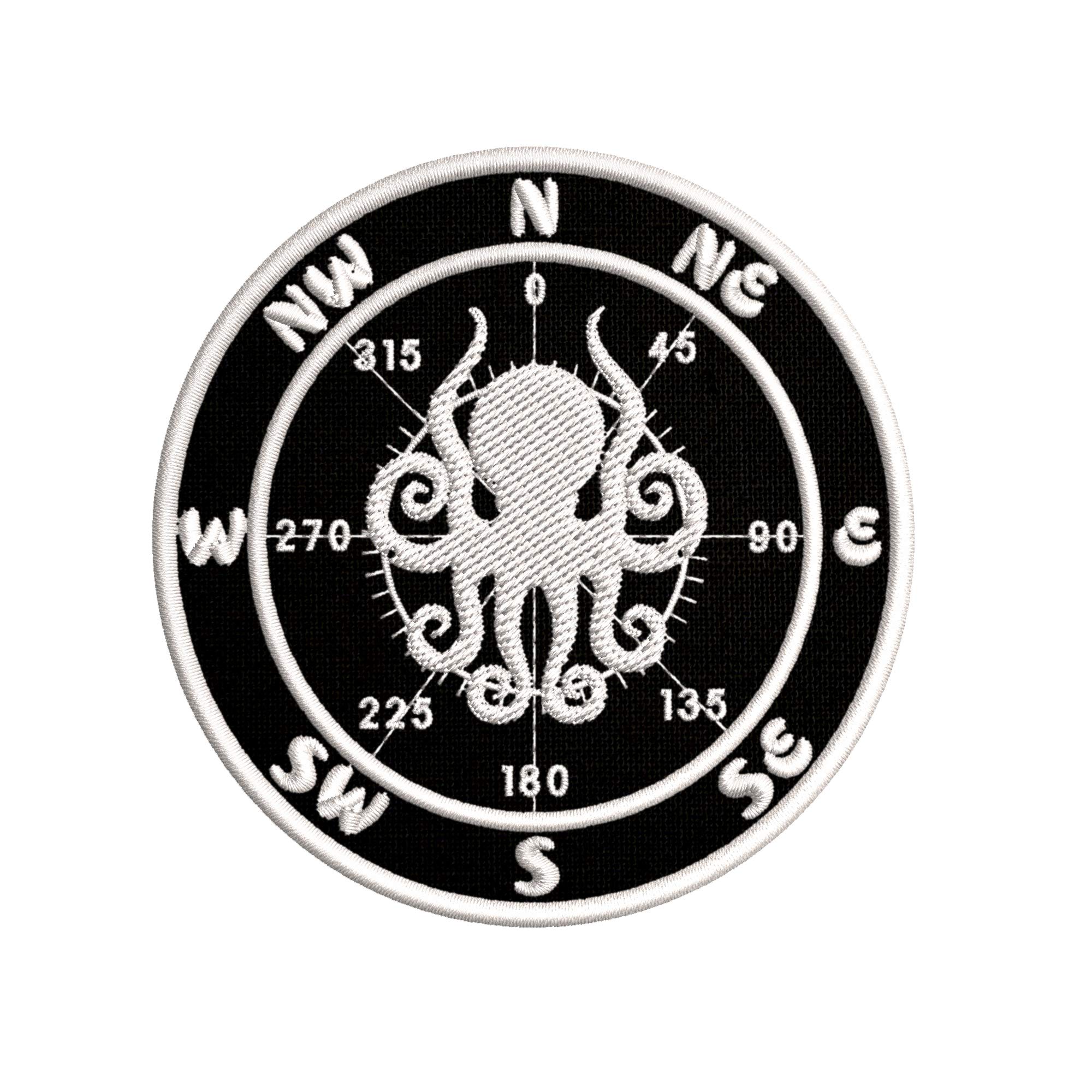 Compass - Seek Adventure - Octopus Embroidered Patch Iron-On or Sew-On Decorative Gear Badge Logo Vacation Souvenir Applique