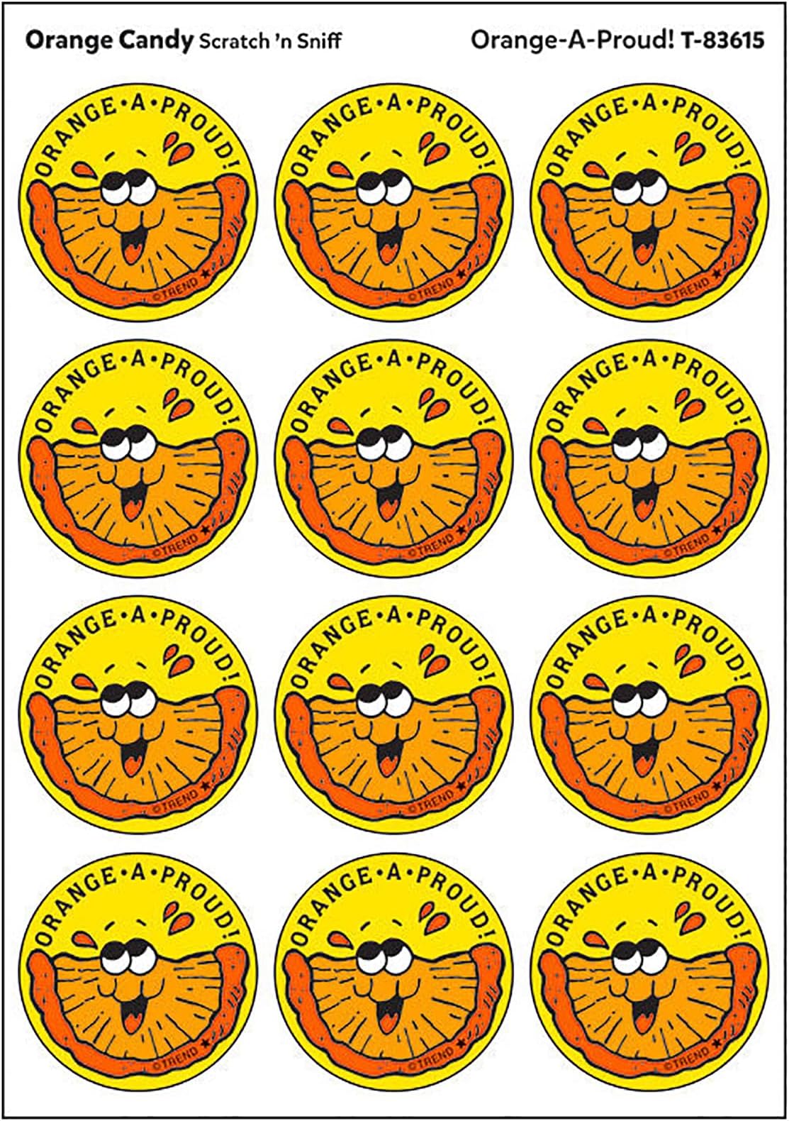 Orange-A-Proud!/Orange Candy Scent Retro Stinky Stickers by TREND; 24/pk - Authentic 1980s Designs!
