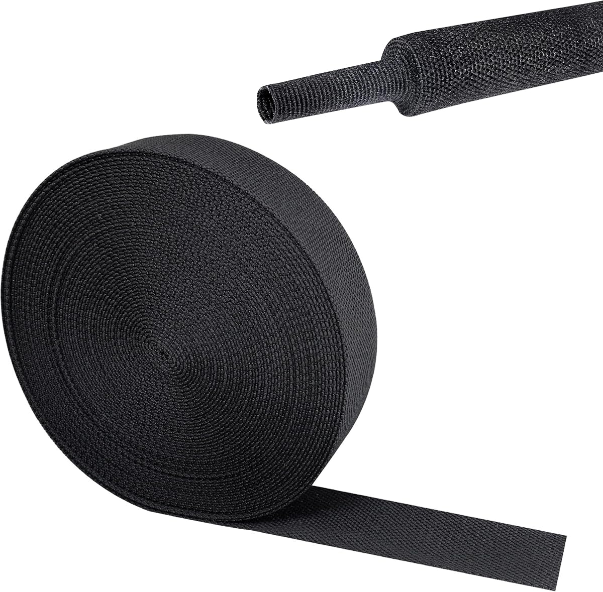 2 in 1 Heat Shrink Braided Sleeving Fabric Tubing 3/4"-22FT | 2:1 Shrink Ratio Fabric Heat Shrinkable Wire Loom Cable Tubing Ideal fit Irregular Shape Hose/Cable/Wire
