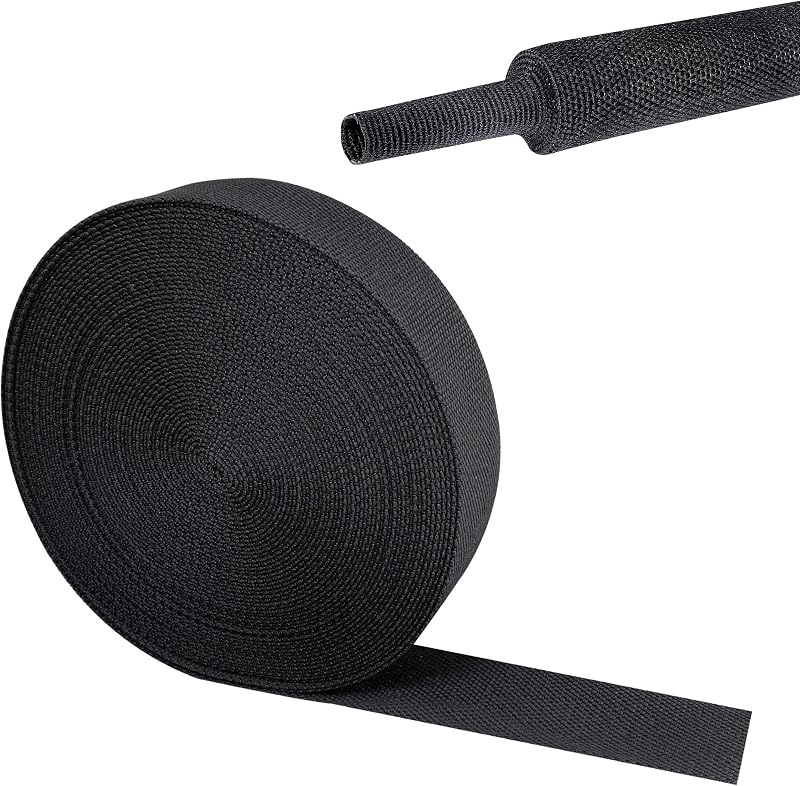 2 in 1 Heat Shrink Braided Sleeving Fabric Tubing 3/4"-22FT | 2:1 Shrink Ratio Fabric Heat Shrinkable Wire Loom Cable Tubing Ideal fit Irregular Shape Hose/Cable/Wire