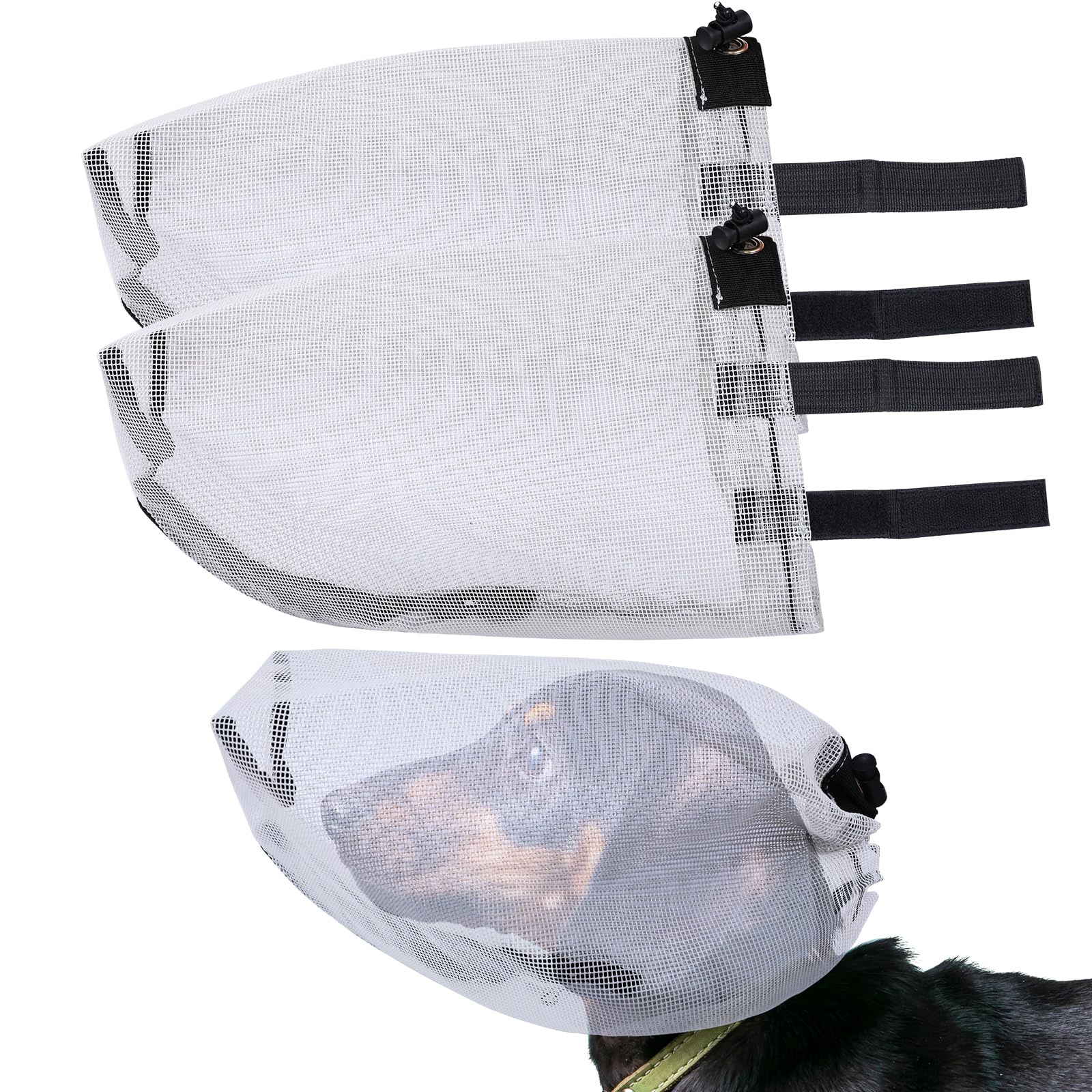 Photo 1 of 2 Pcs Upgrade Dog Foxtail Mask, Dogs Net Mesh Hood with Mouth Zipper Head Face Ear Protector Field Guard Prevent Foxtails Chewing and Licking, Allows Panting and Drinking(2, Grey, Medium)