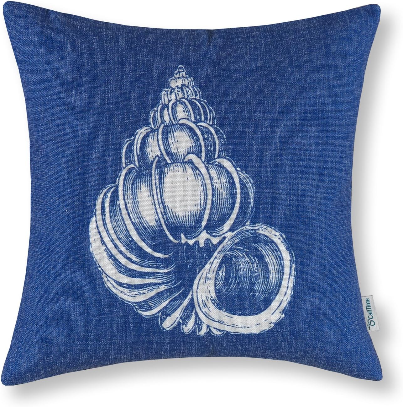 CaliTime Canvas Throw Pillow Cover Case for Couch Sofa Home Decoration Mediterranean Sea Shells Print 18 X 18 Inches Navy Blue