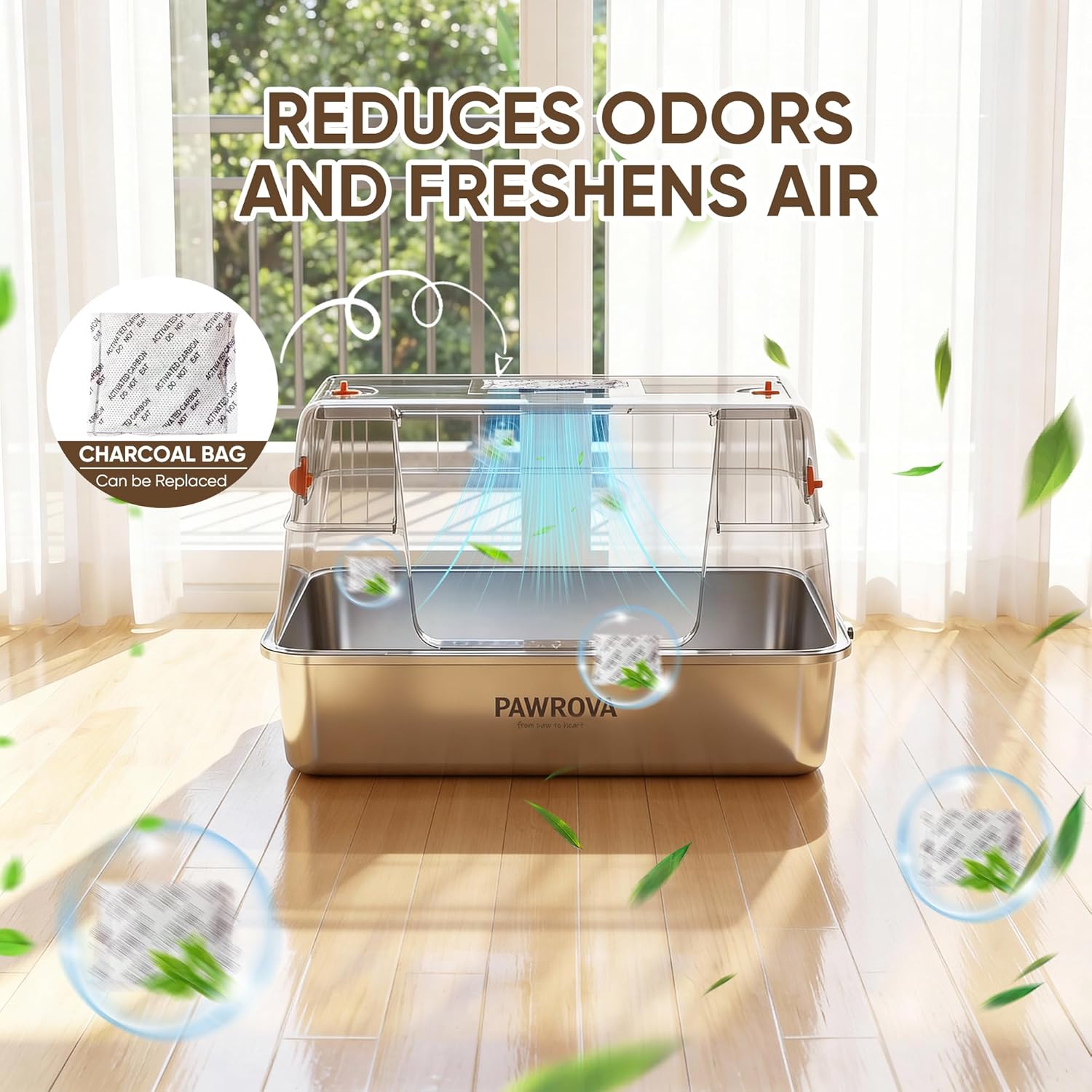 Stainless Steel Litter Box with Lid, XL Metal Litter Box for Big Cats, Premium 304 Stainless Steel, Leak-Proof Enclosed High Sides,Odor Resistant & Easy Clean, Flip-Up Lid with Scoop & Mat (Black)