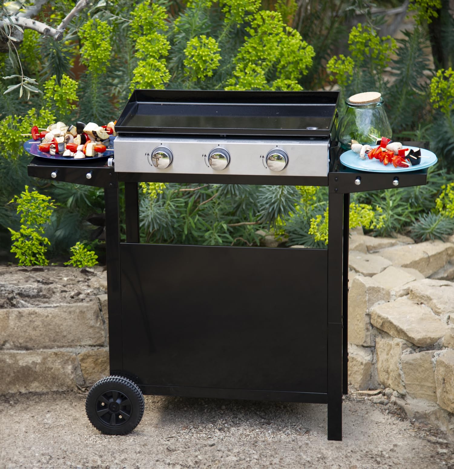 Happy Garden Plancha au gaz MÉRIDA 3 brûleurs 6kW + Chariot.