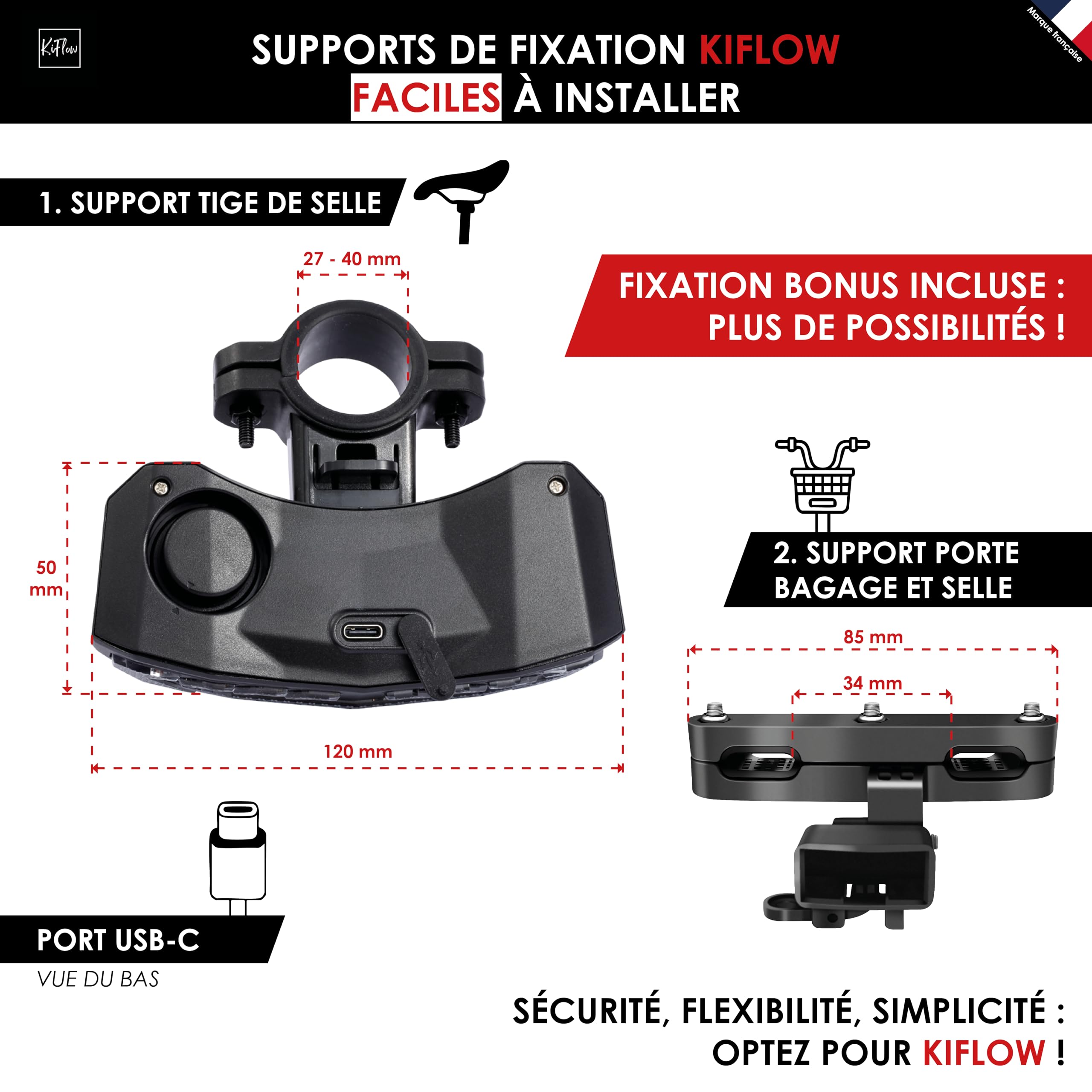 KIFLOW Clignotant Vélo Feu Arrière Alarme